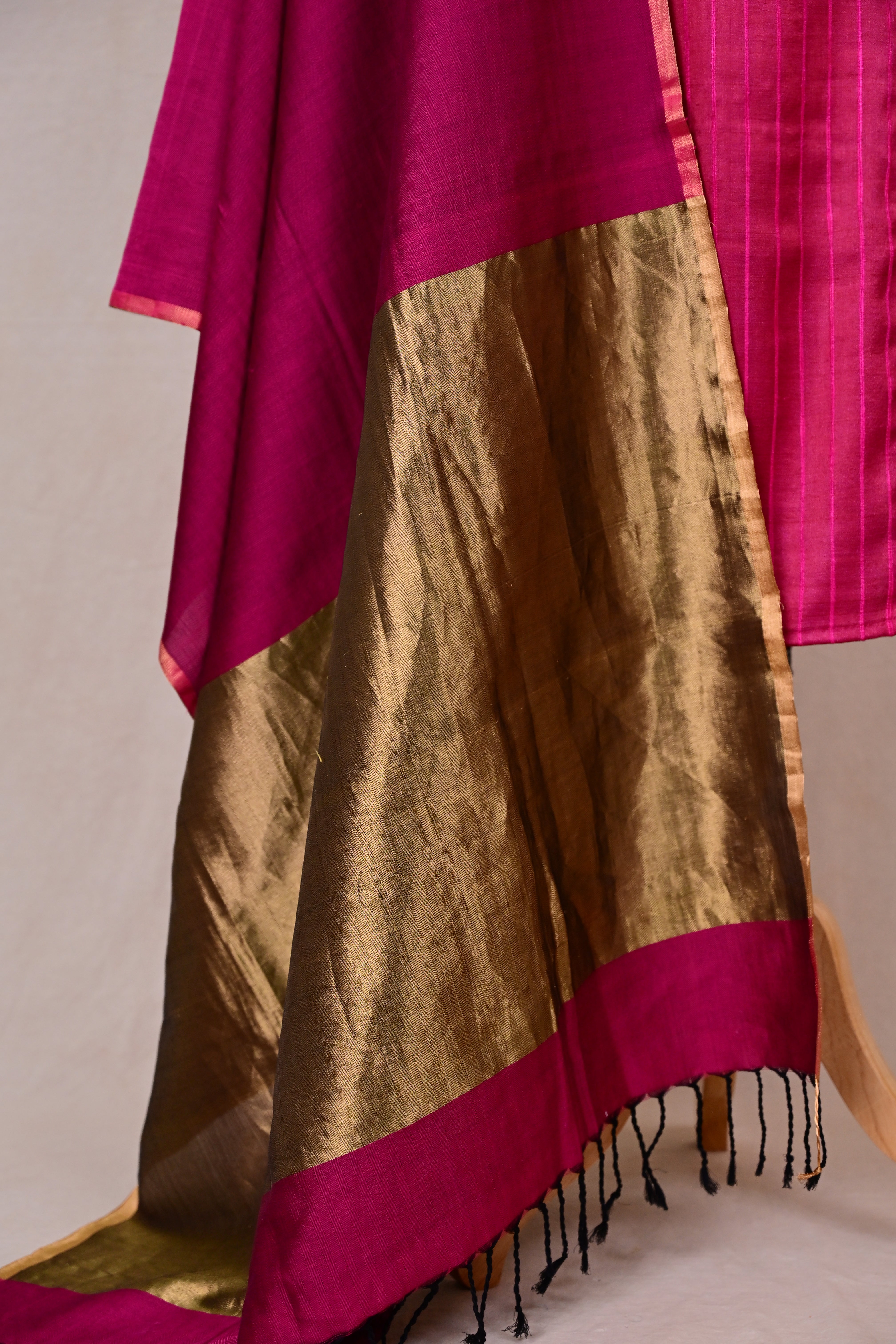 Magenta Tussar Mulberry Silk Zardozi Suit