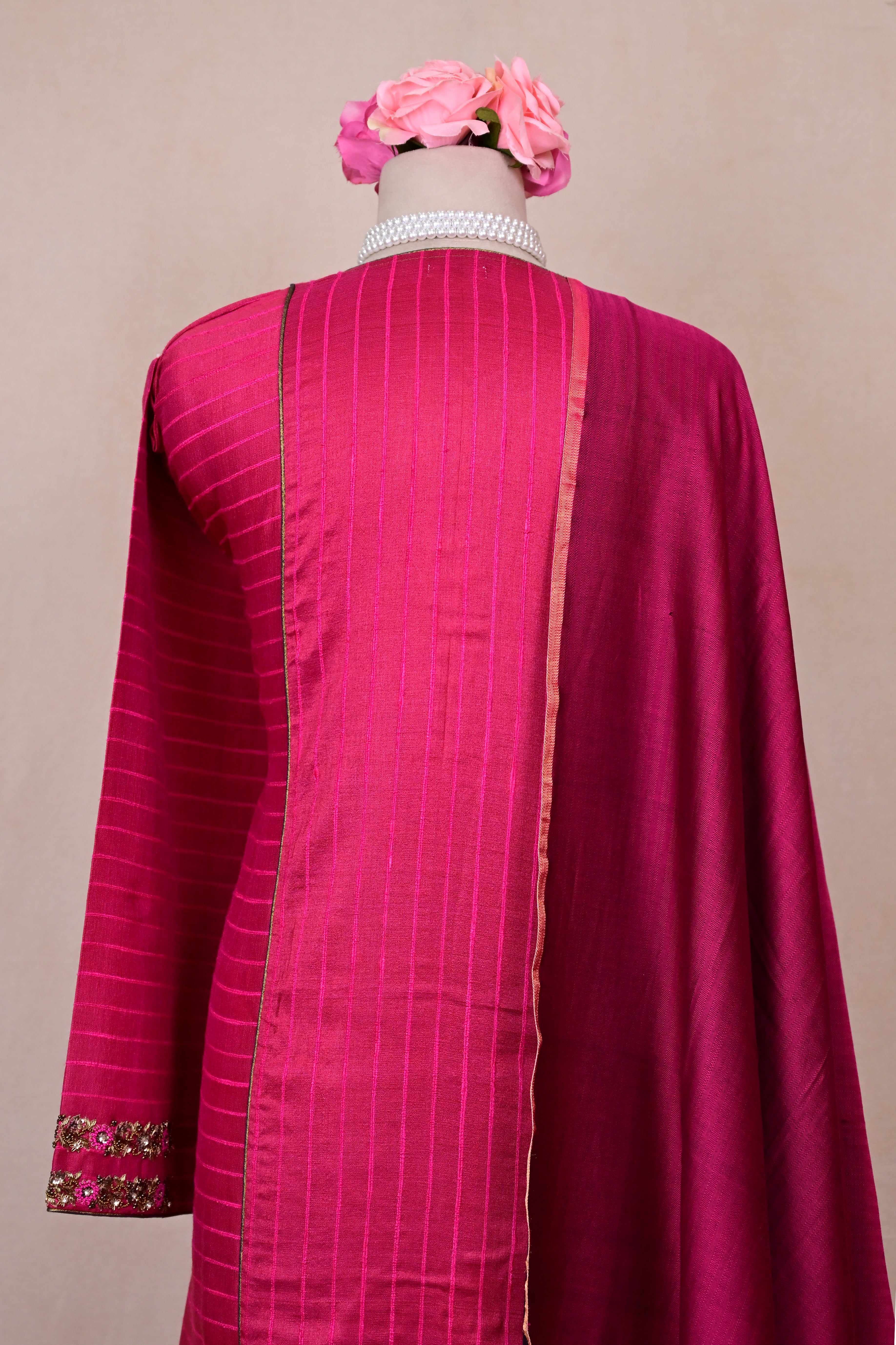 Magenta Tussar Mulberry Silk Zardozi Suit