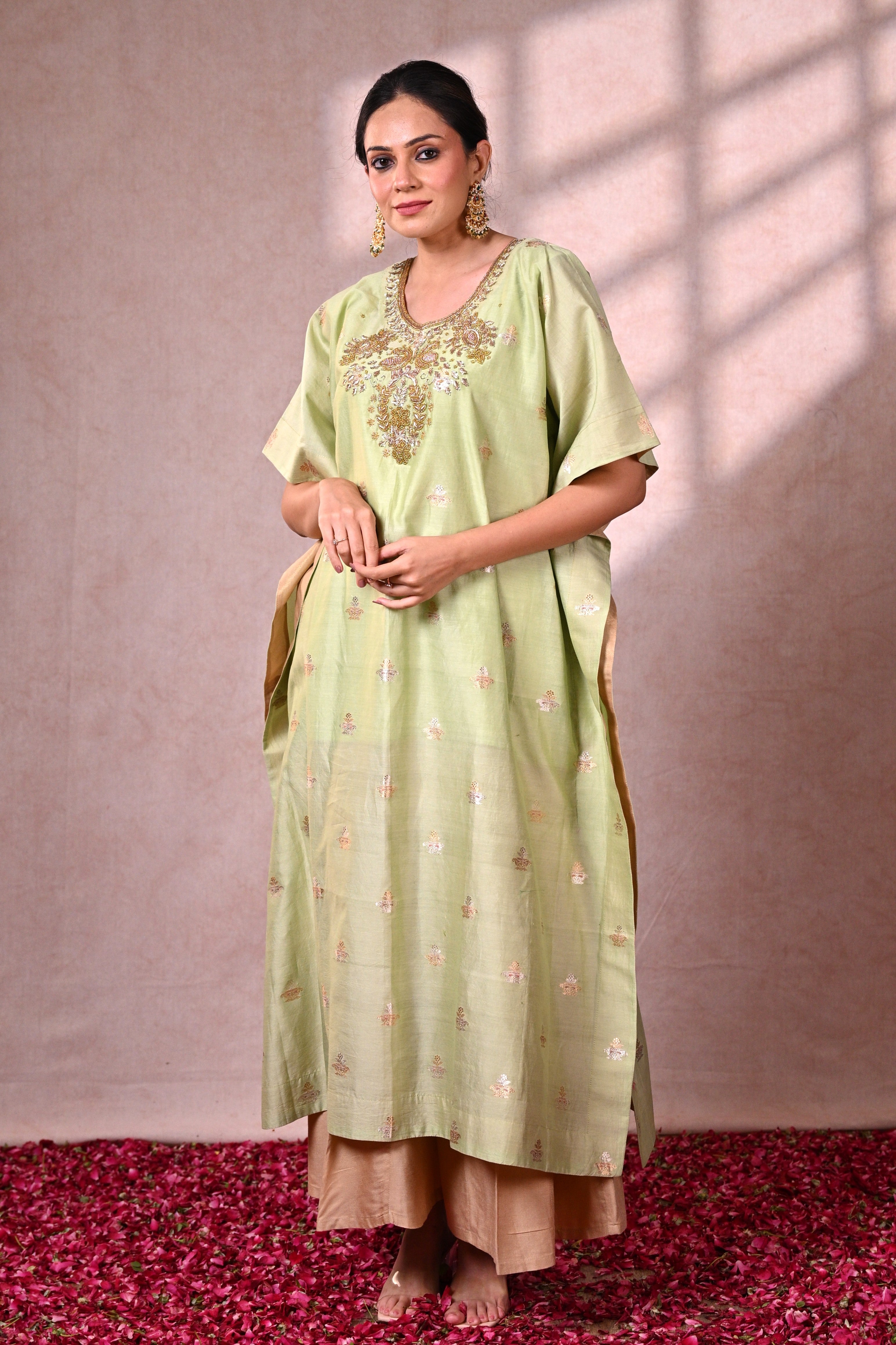 Pistachio Banarasi Chanderi Silk Zardozi Kaftan