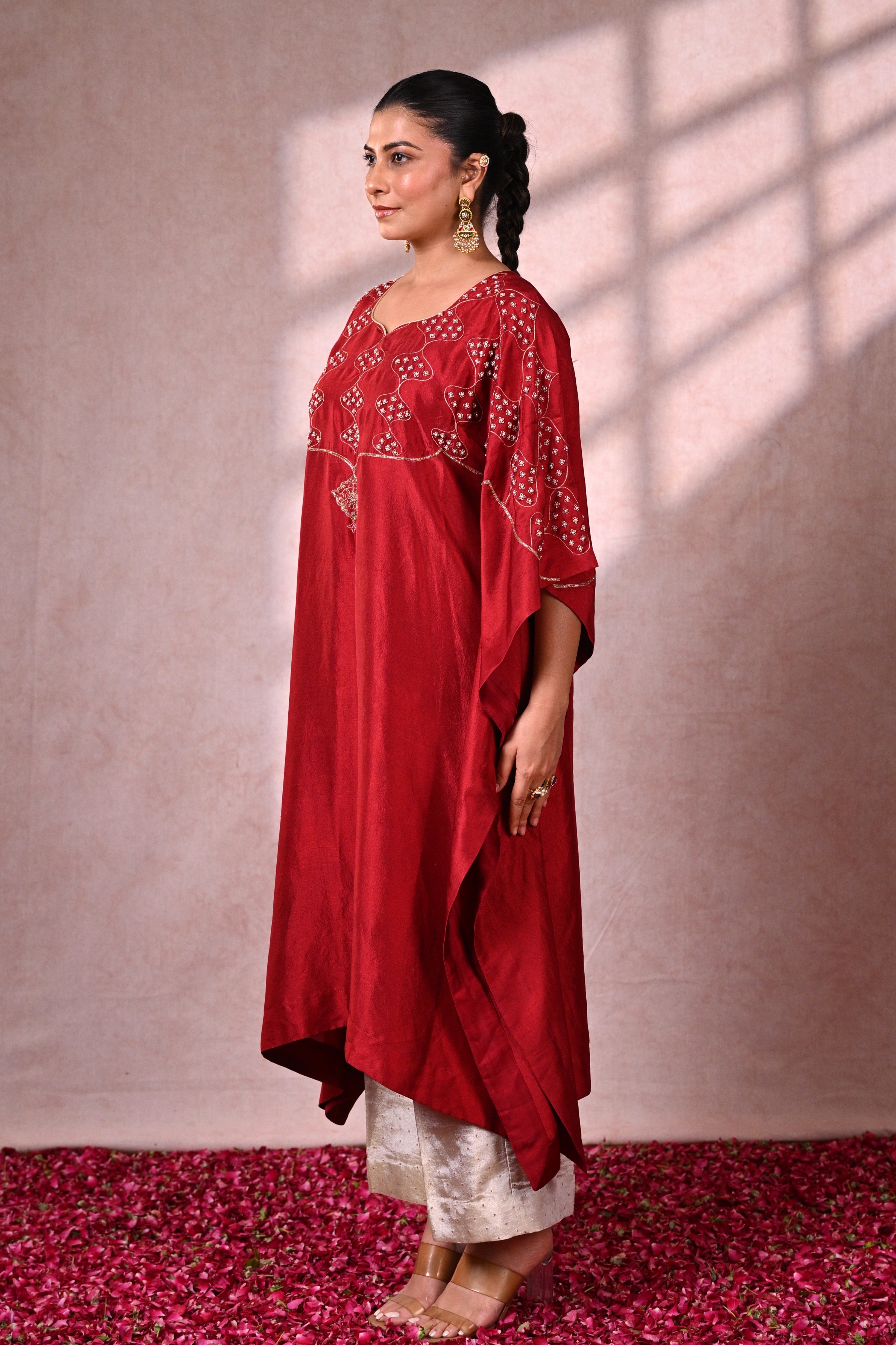 Crimson Dupion Silk Kaftan