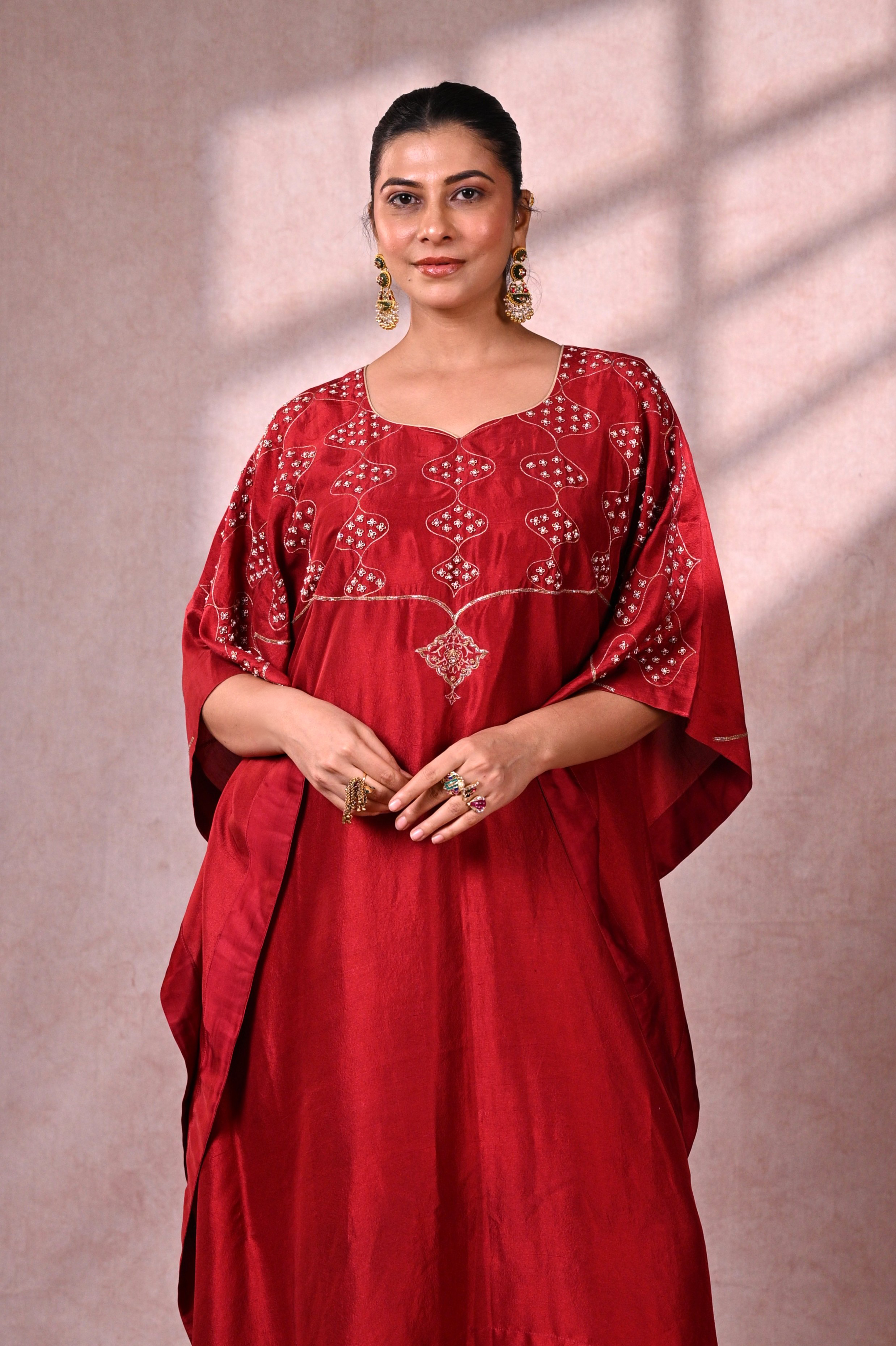 Crimson Dupion Silk Kaftan