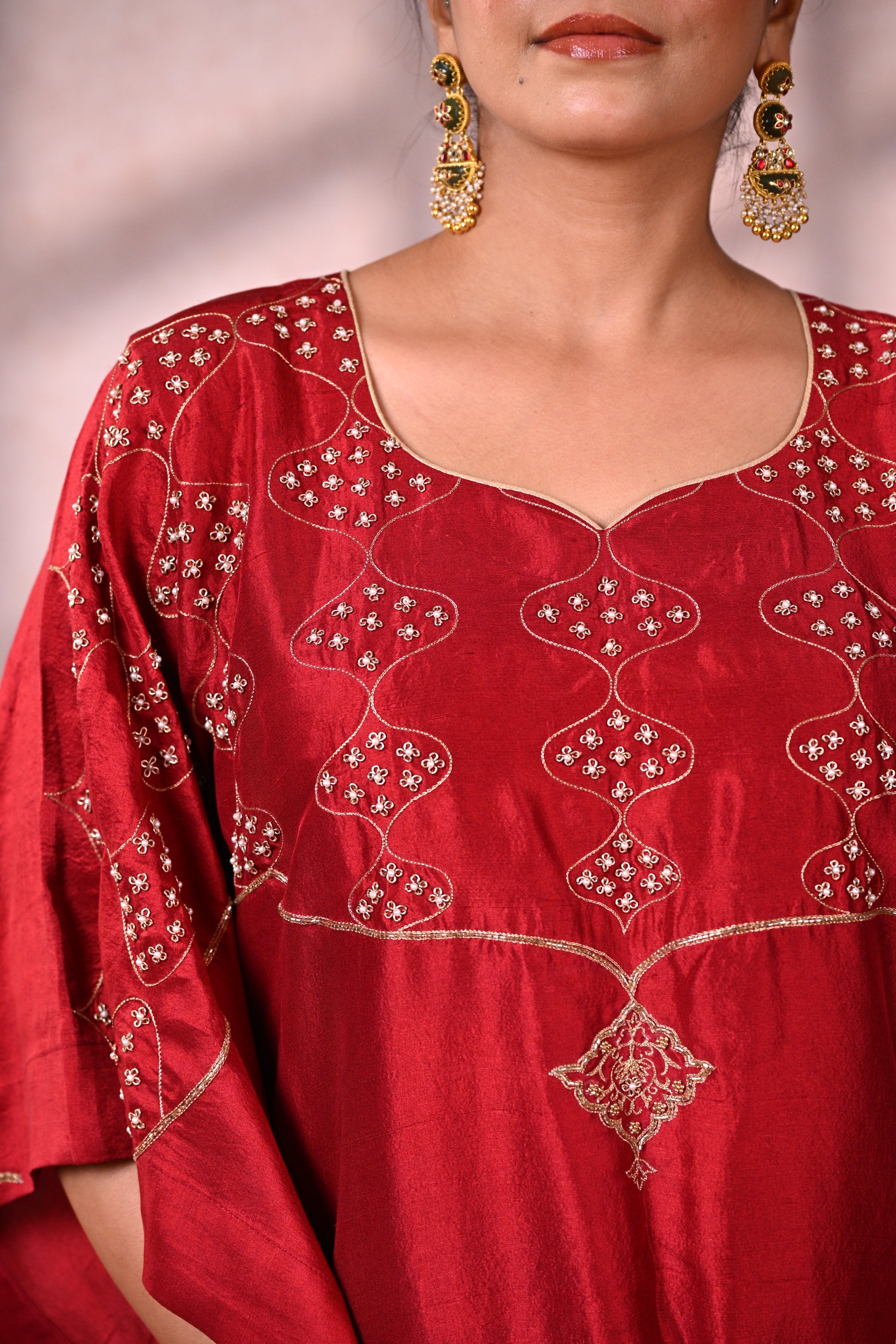 Crimson Dupion Silk Kaftan