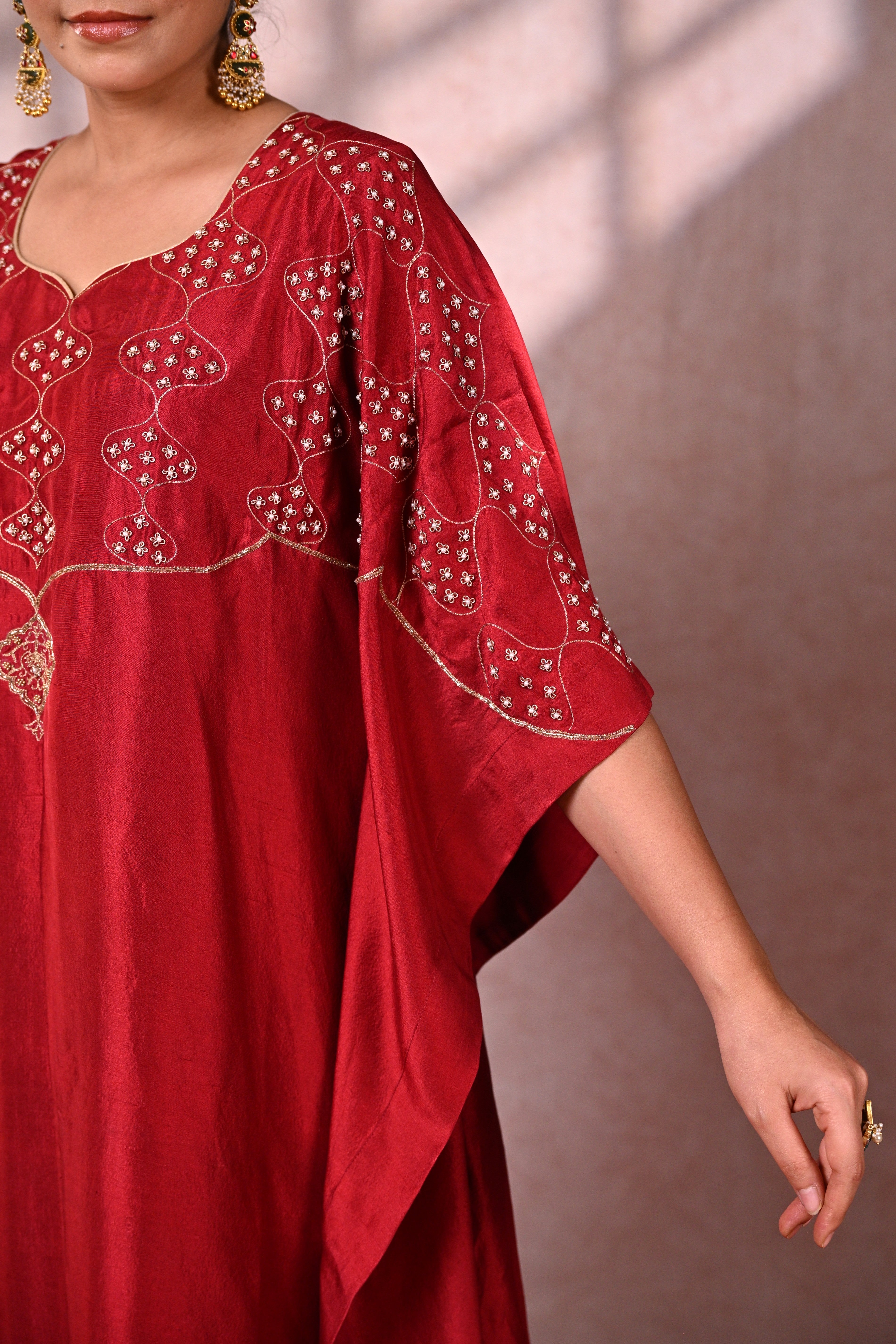 Crimson Dupion Silk Kaftan