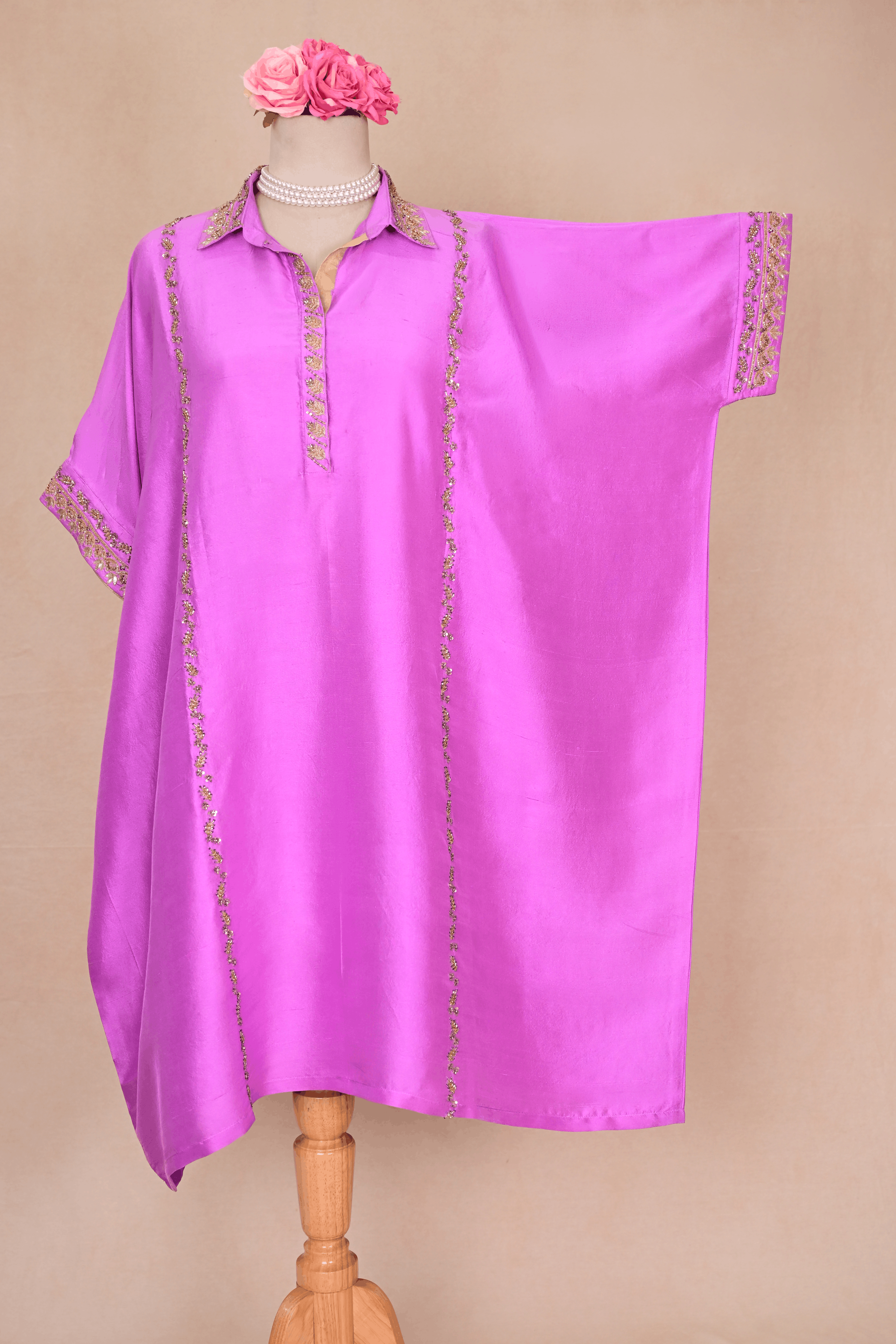 Lilac Dupion Silk Zardozi Kaftan