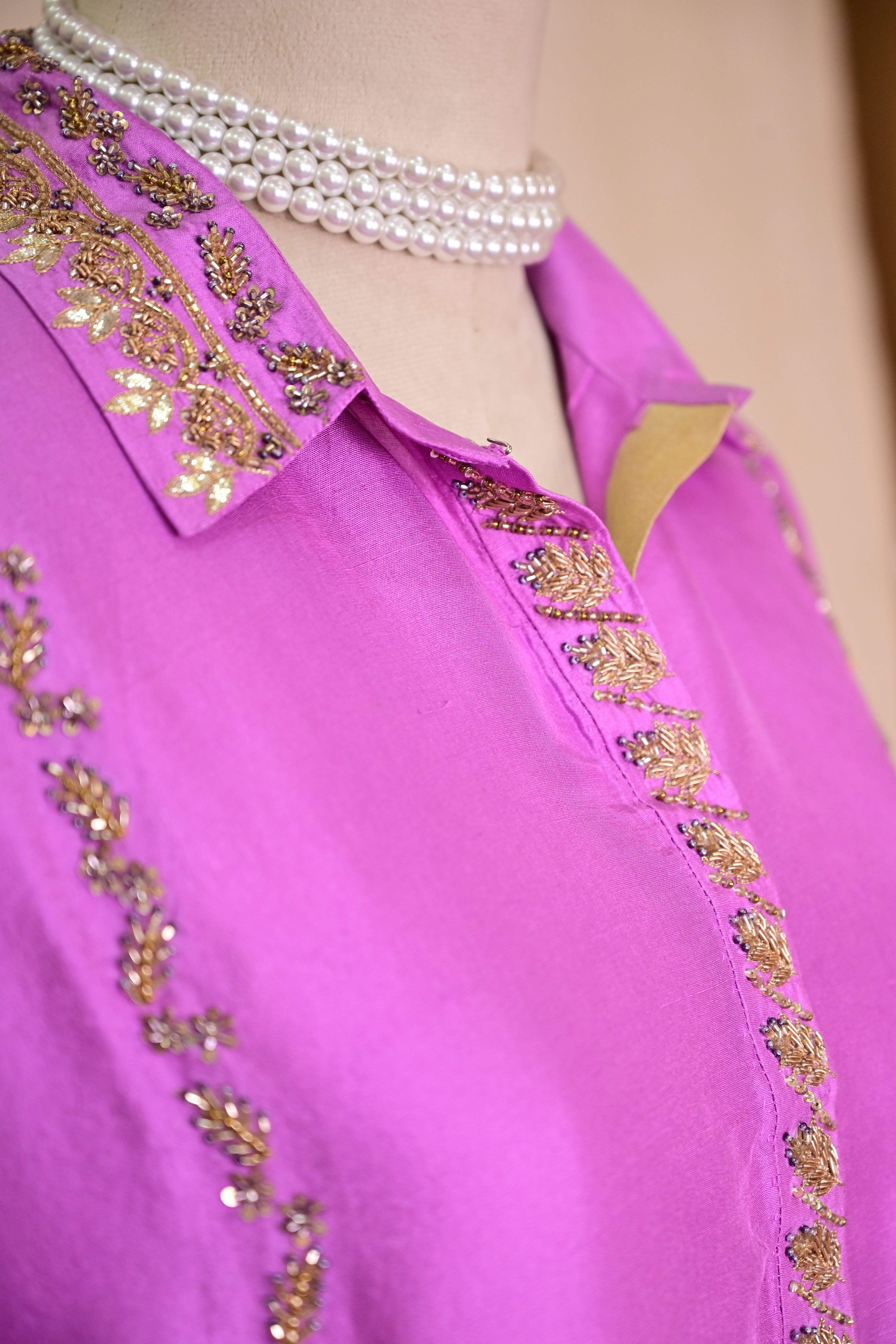 Lilac Dupion Silk Zardozi Kaftan