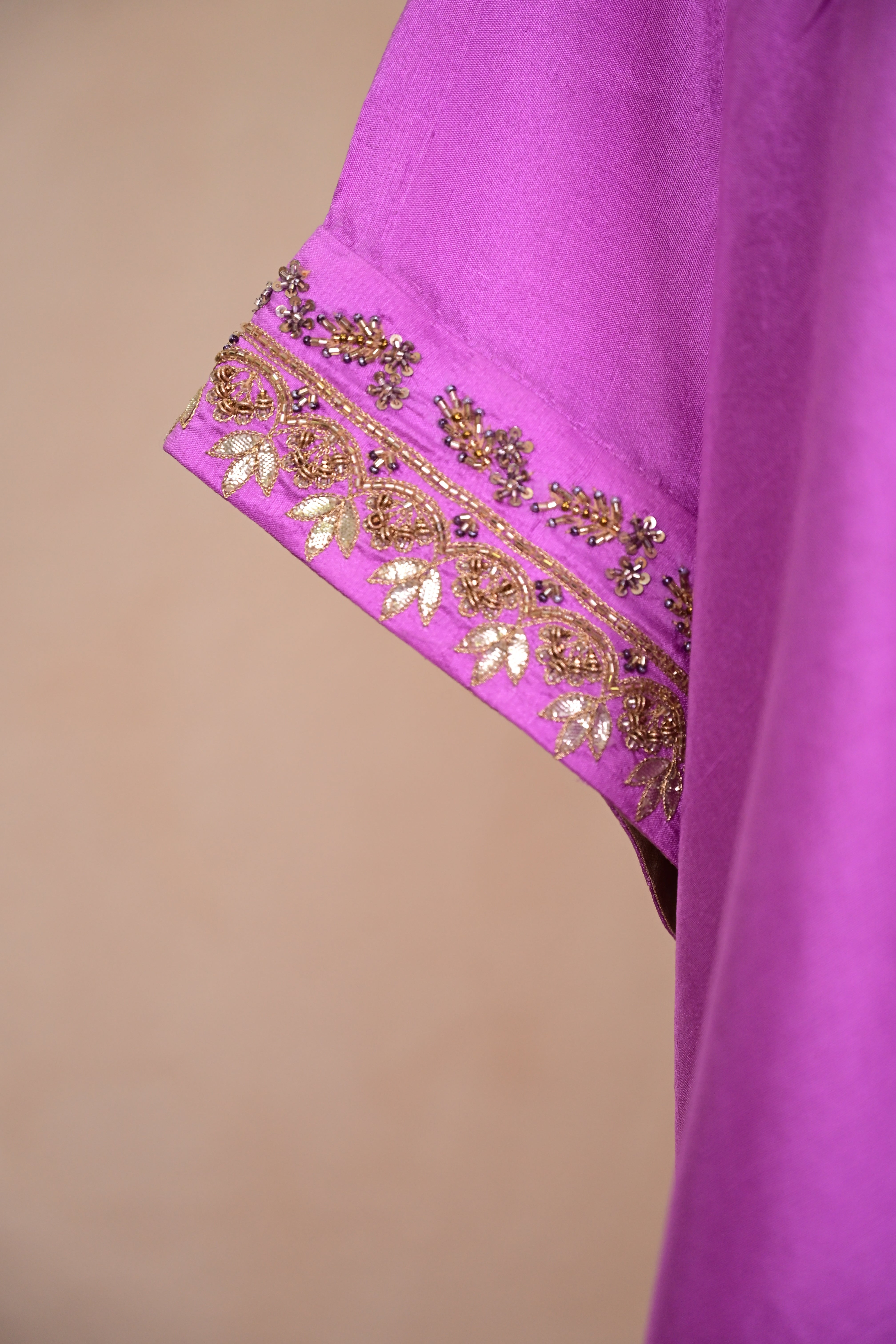 Lilac Dupion Silk Zardozi Kaftan