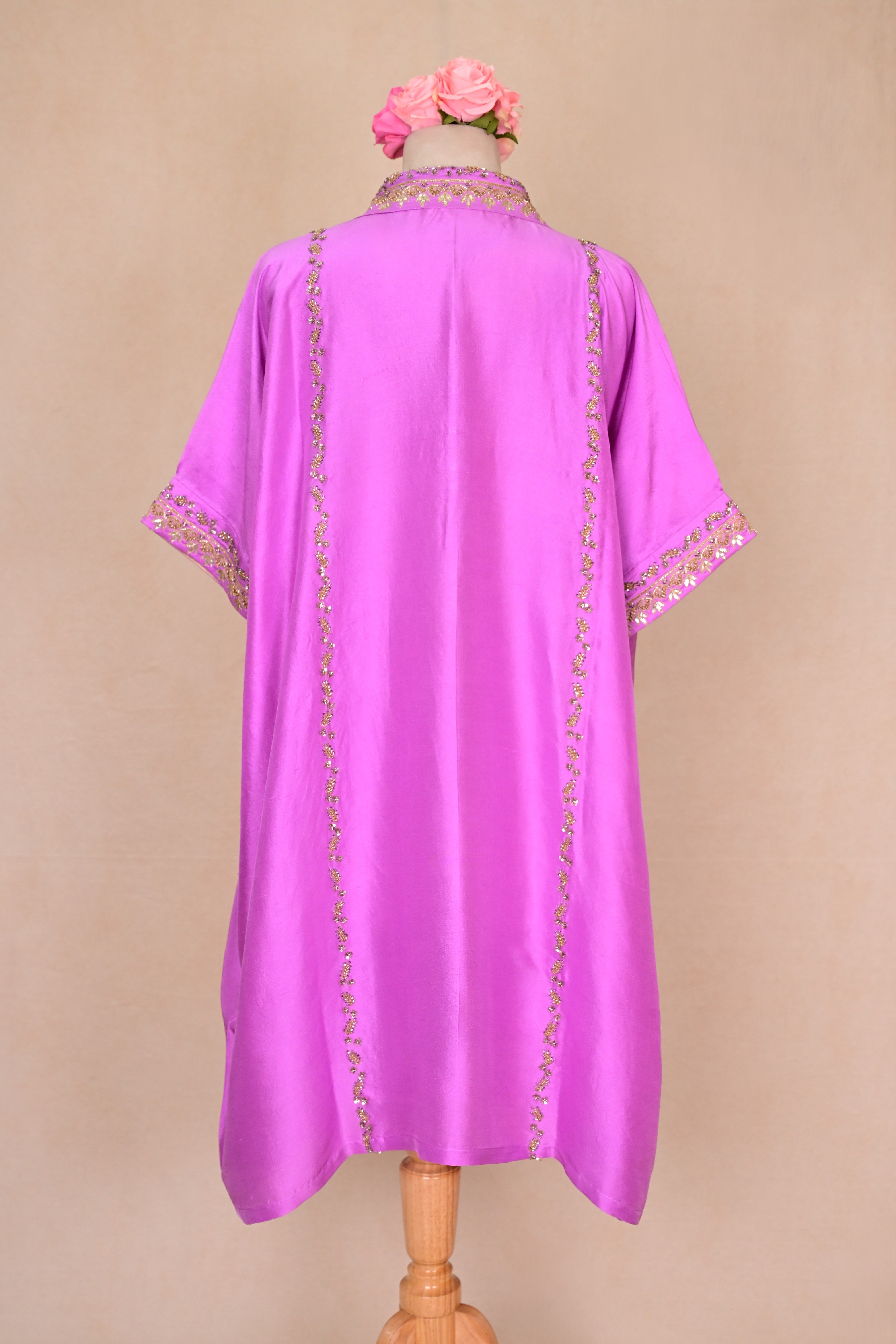 Lilac Dupion Silk Zardozi Kaftan