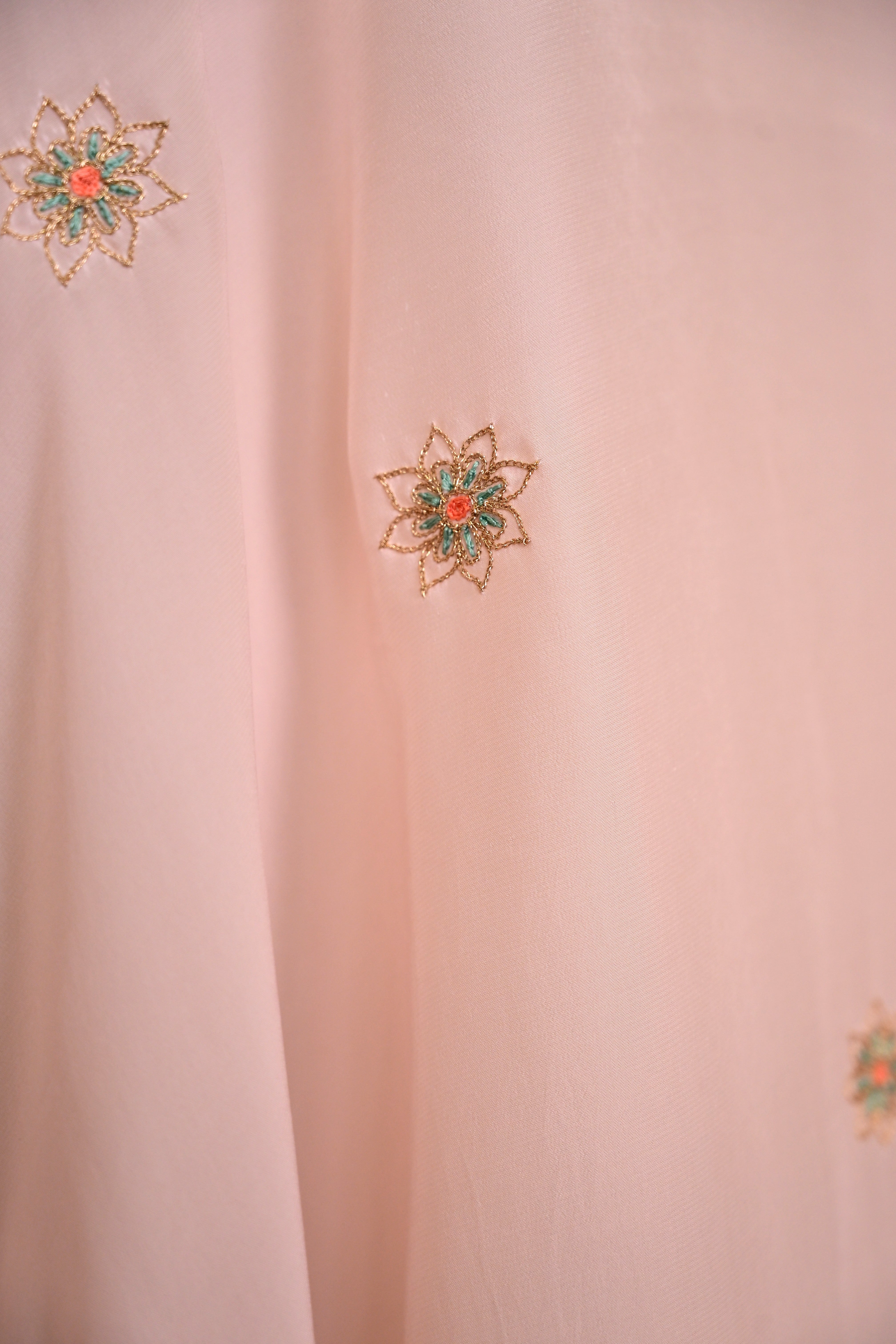 Pale Pink Crepe Zardozi Kaftan
