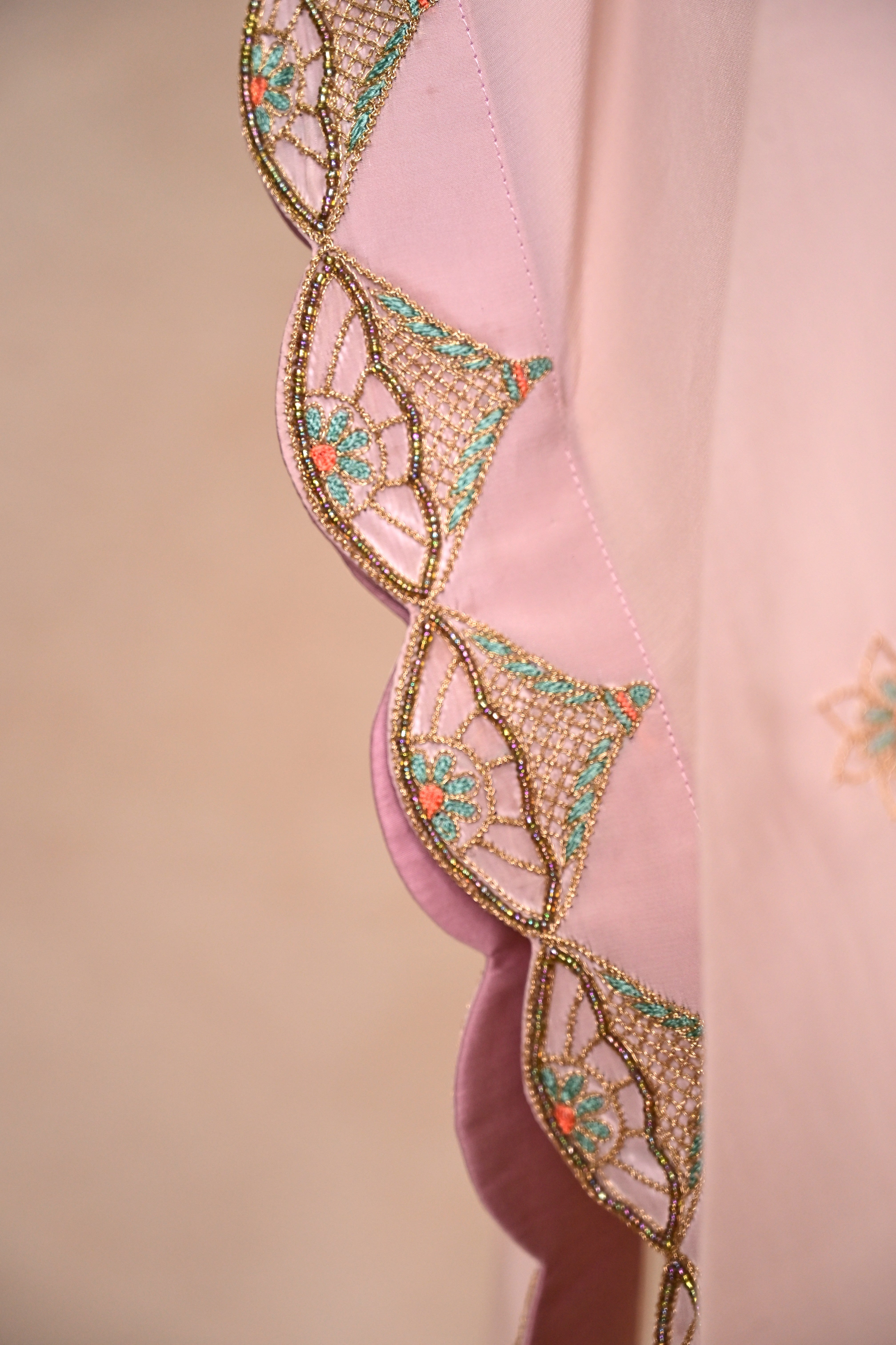 Pale Pink Crepe Zardozi Kaftan