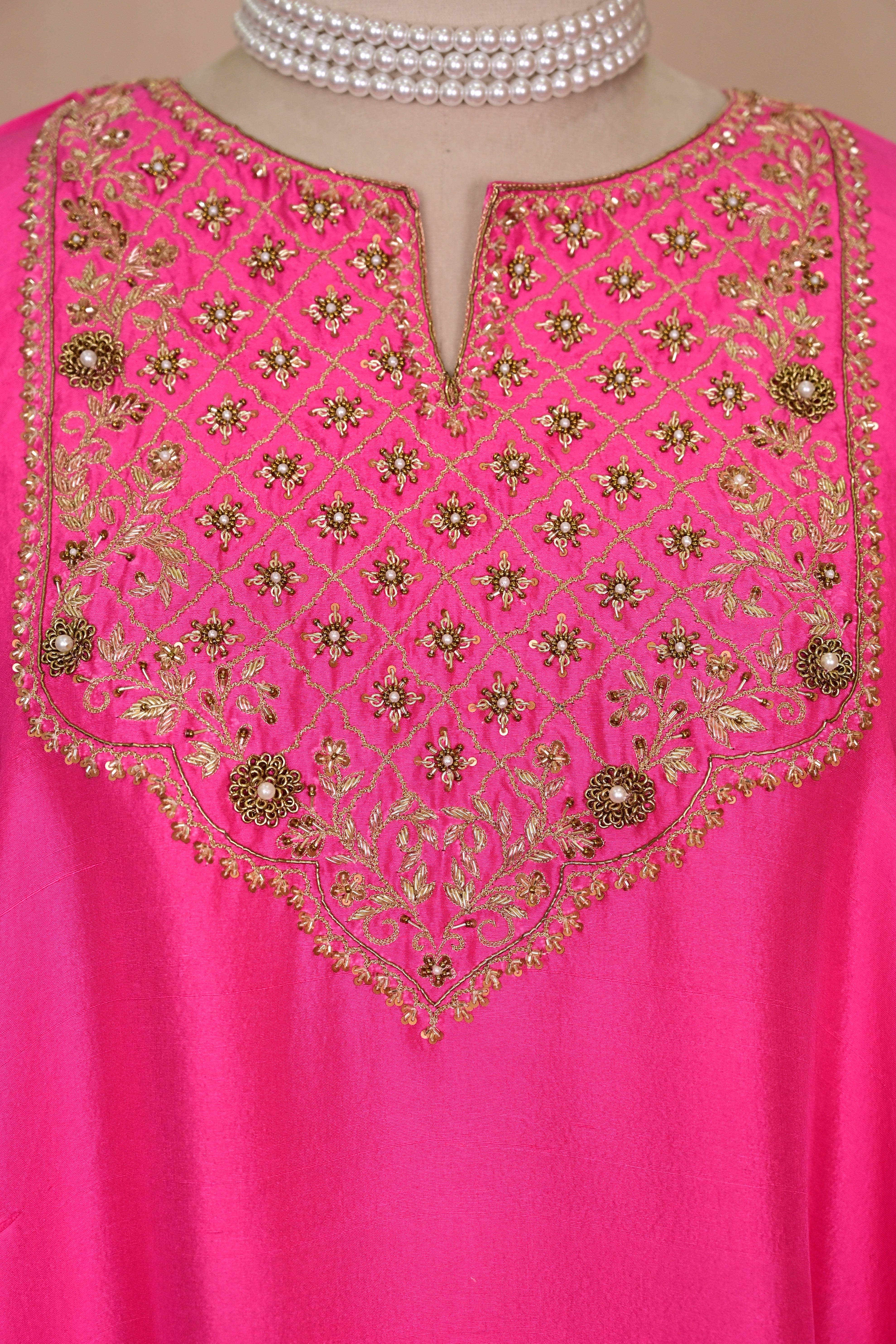Hot Pink Dupion Silk Zardozi Kaftan