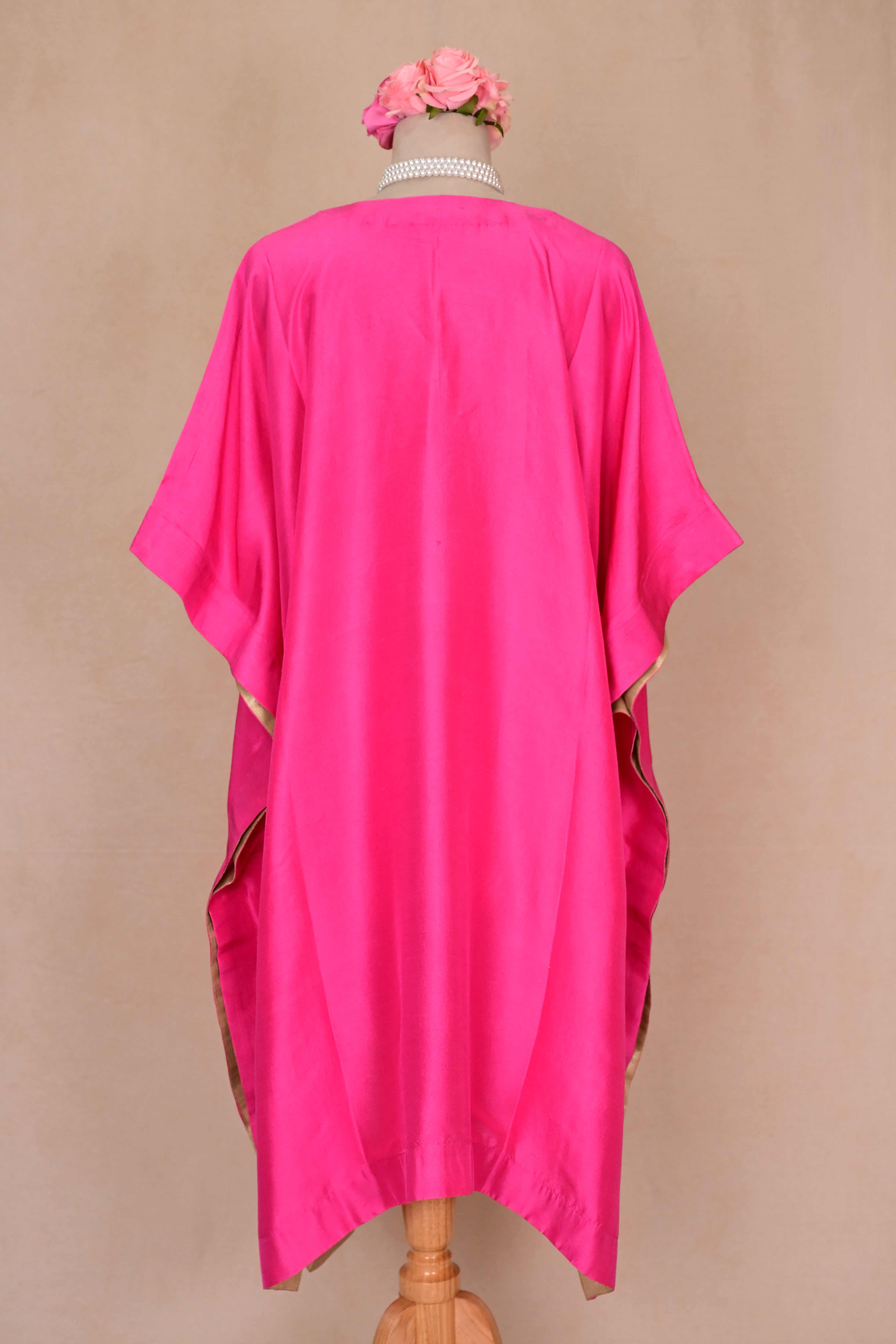 Hot Pink Dupion Silk Zardozi Kaftan