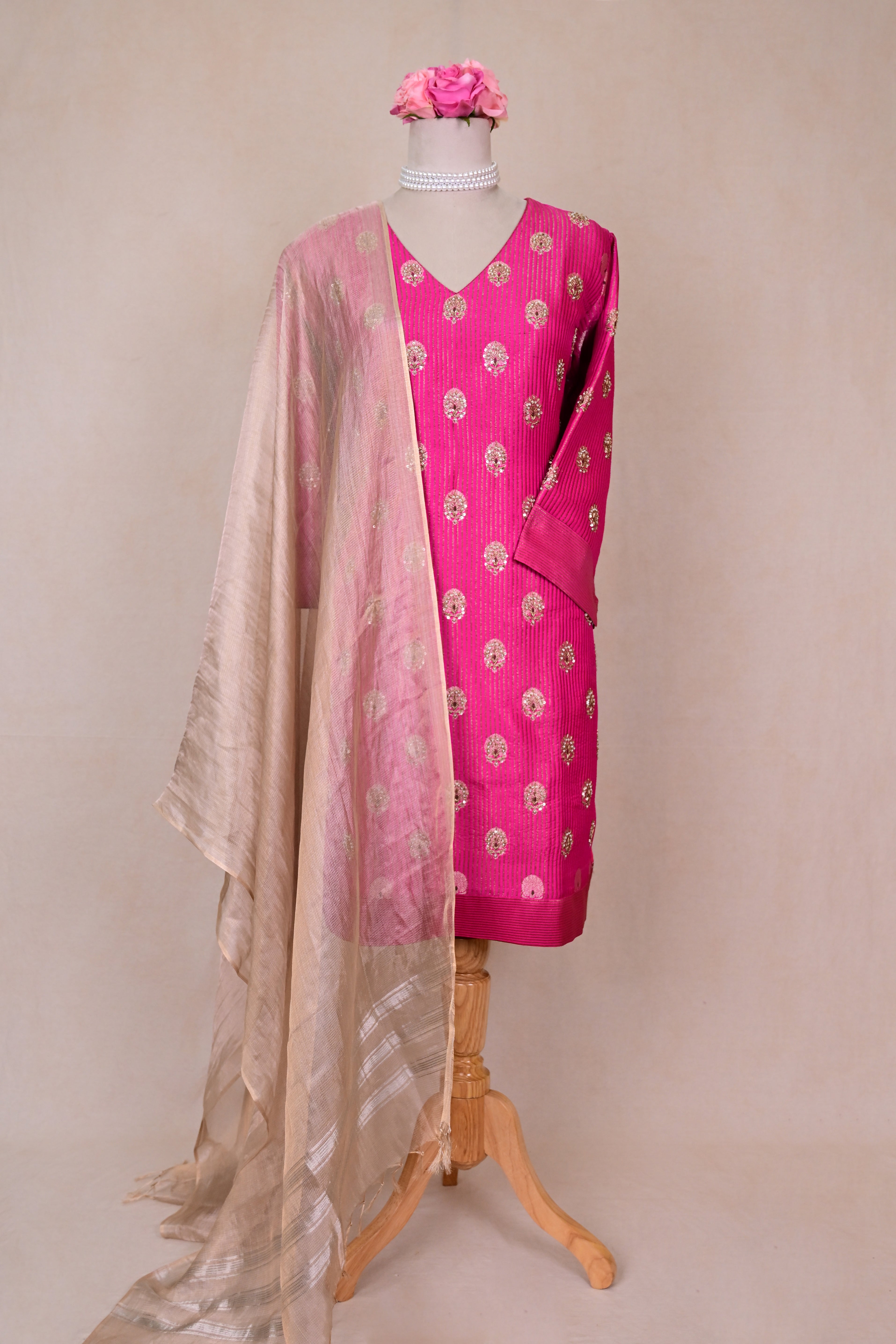 Rani Pink Silk Zardozi Suit
