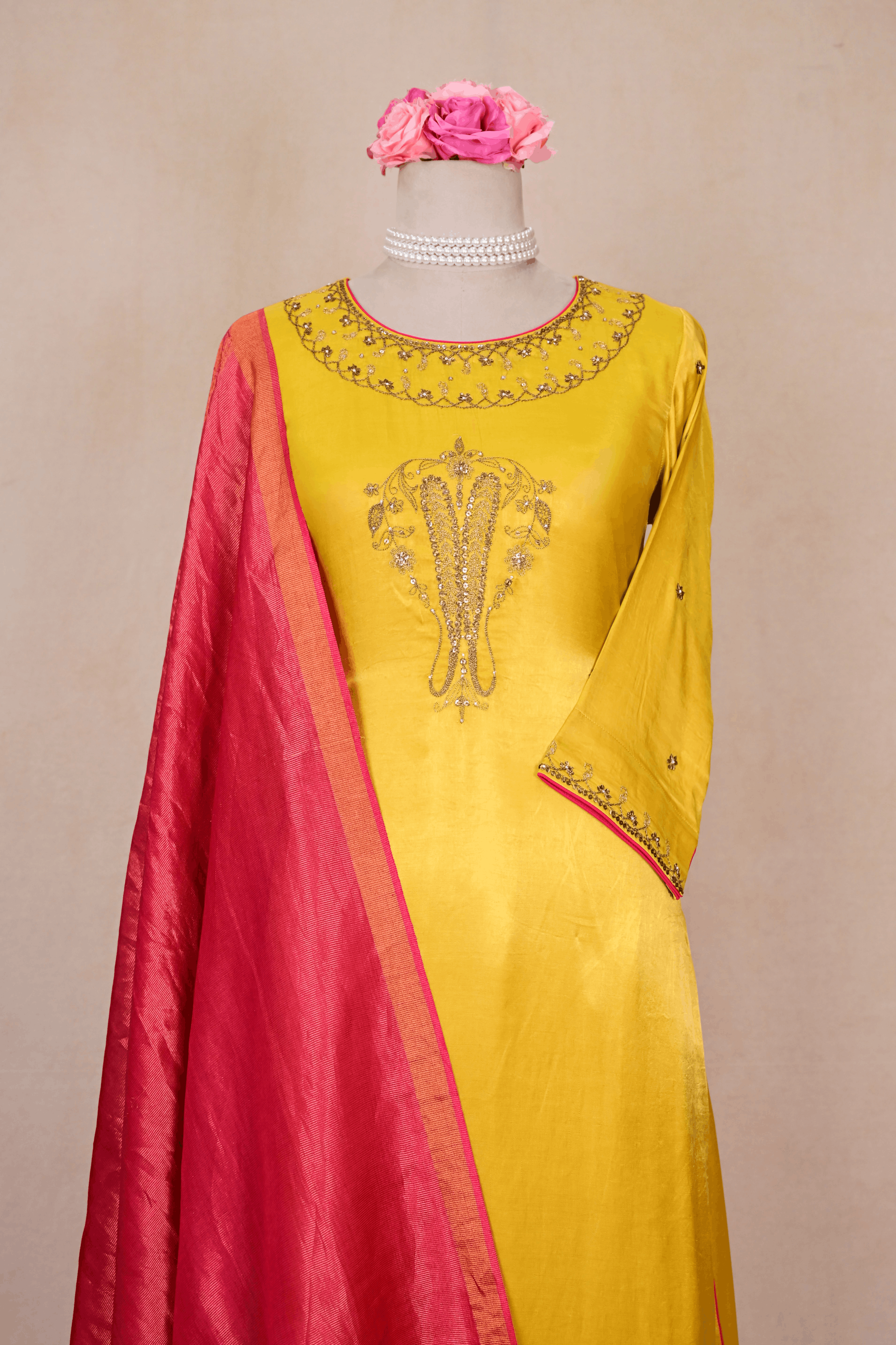 Yellow Gajji Silk Zardozi Suit