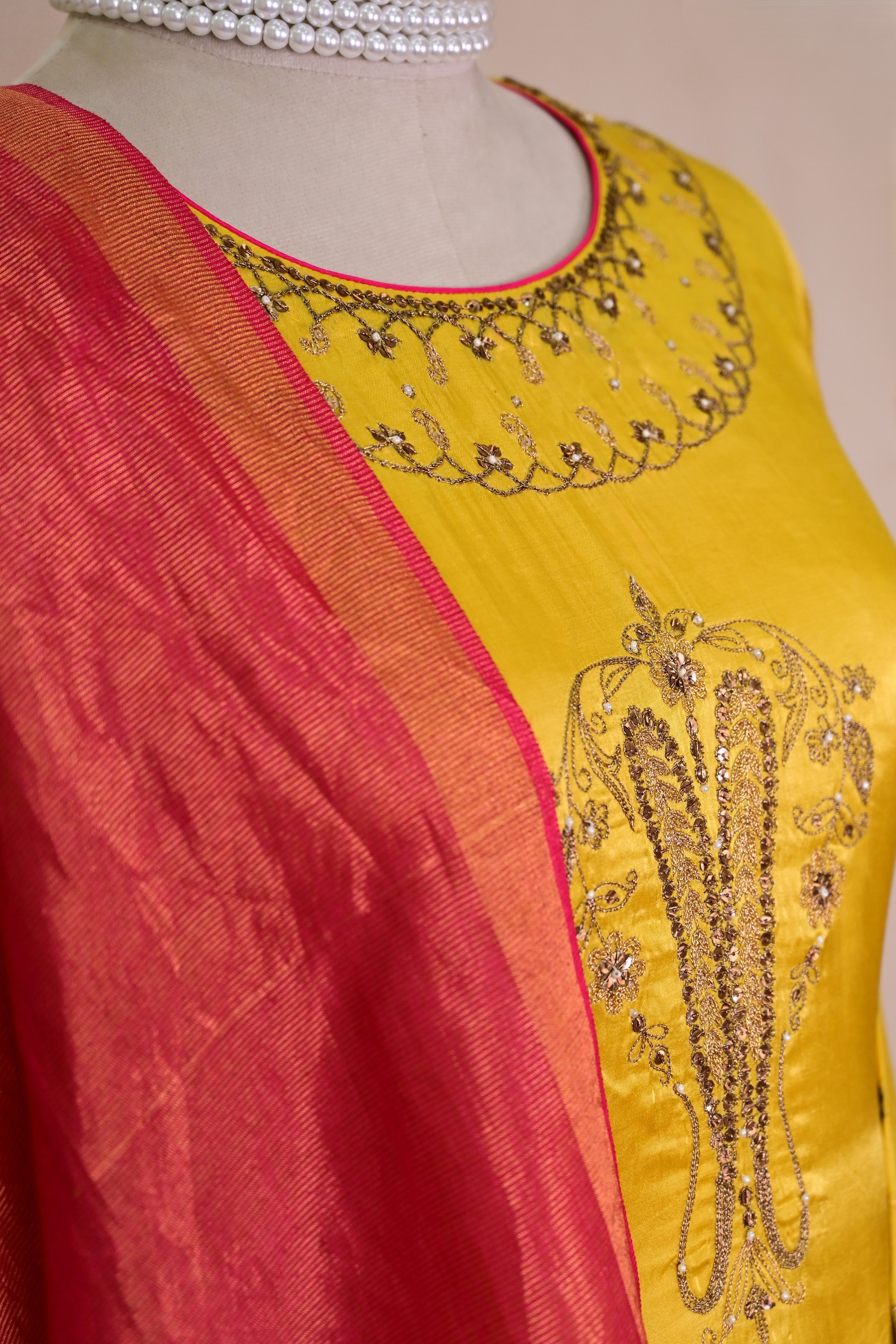 Yellow Gajji Silk Zardozi Suit