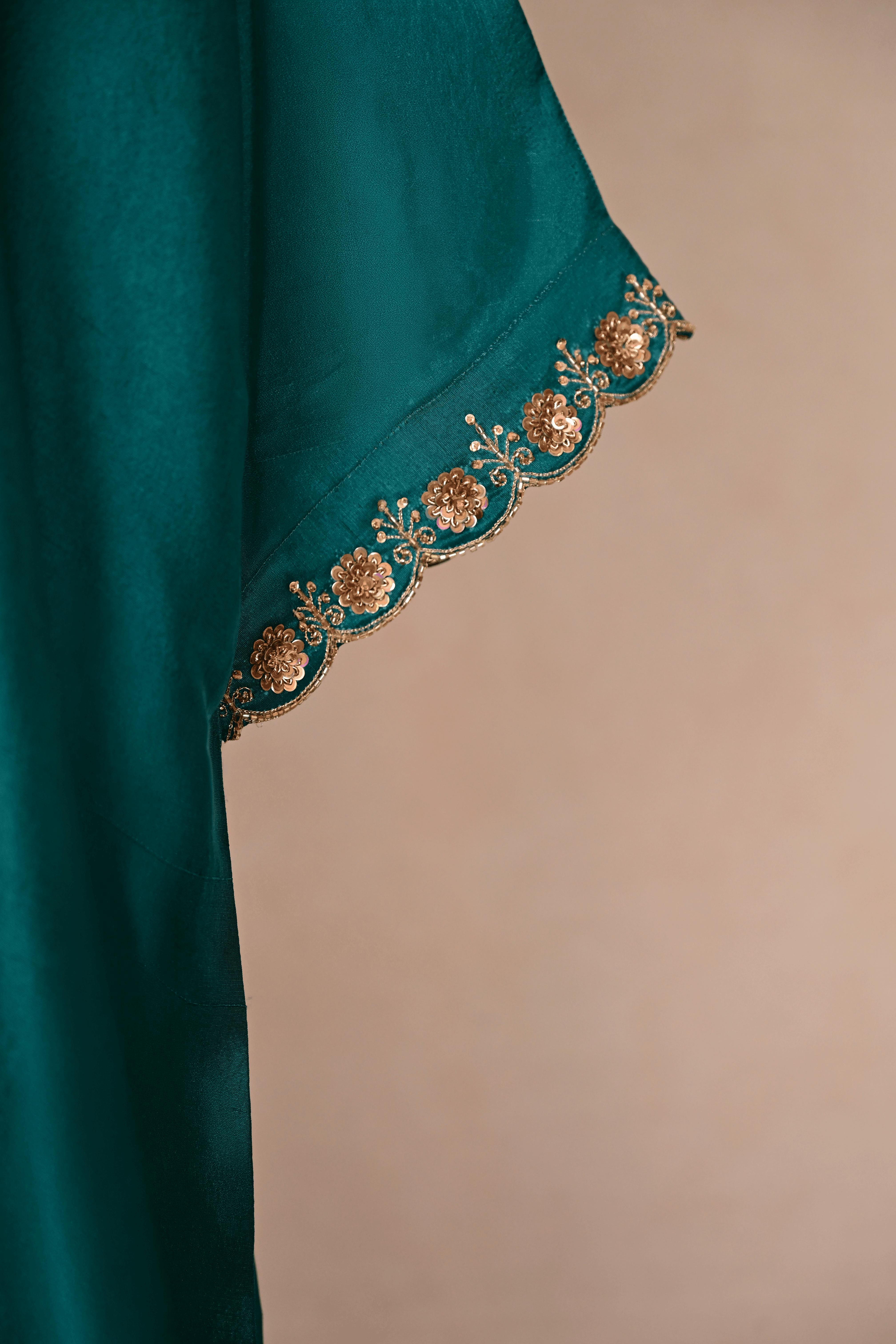 Pine Green Dupion Silk Zardozi Kaftan