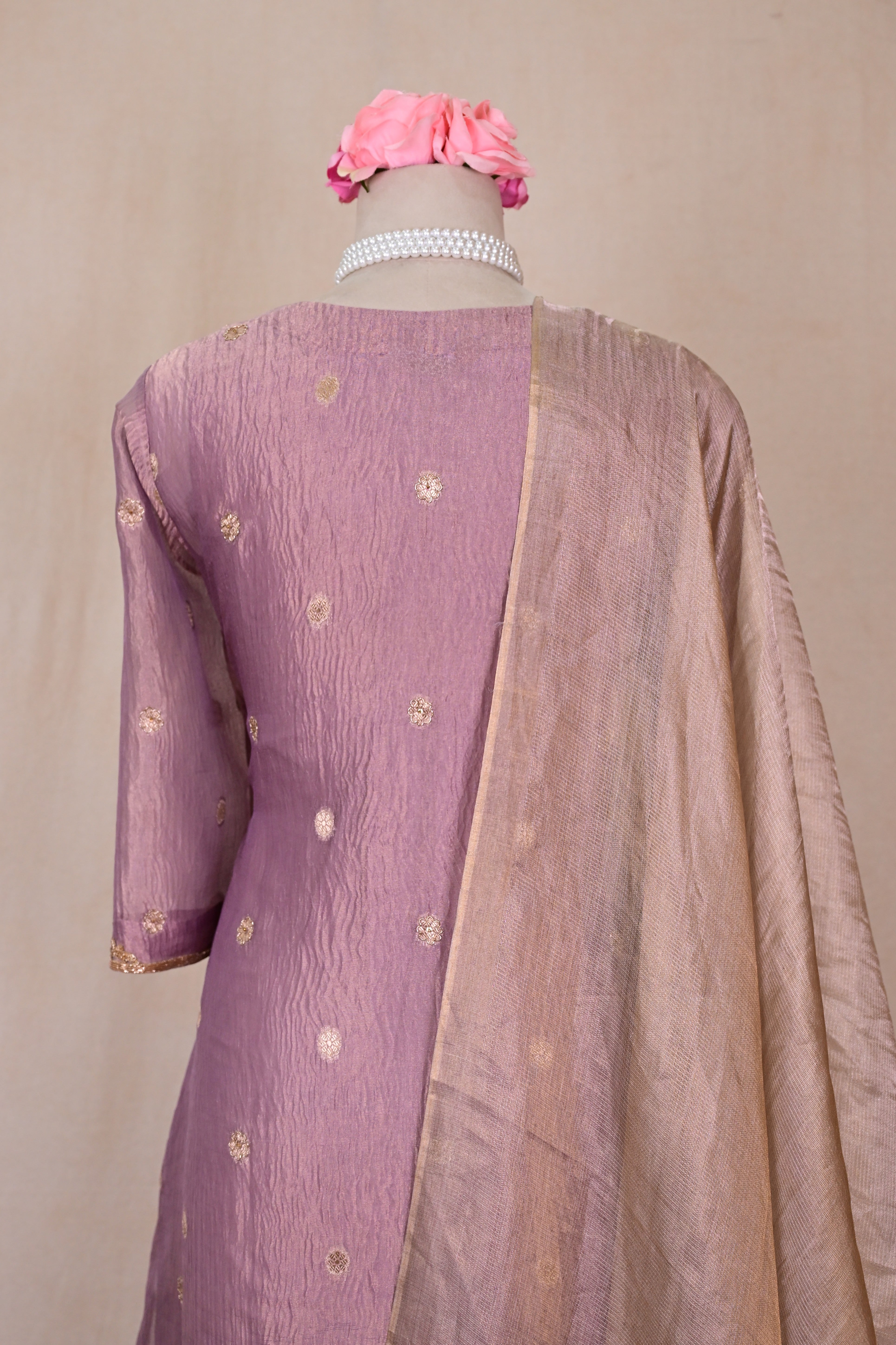 Lavender Purple Tissue Silk Zardozi Suit