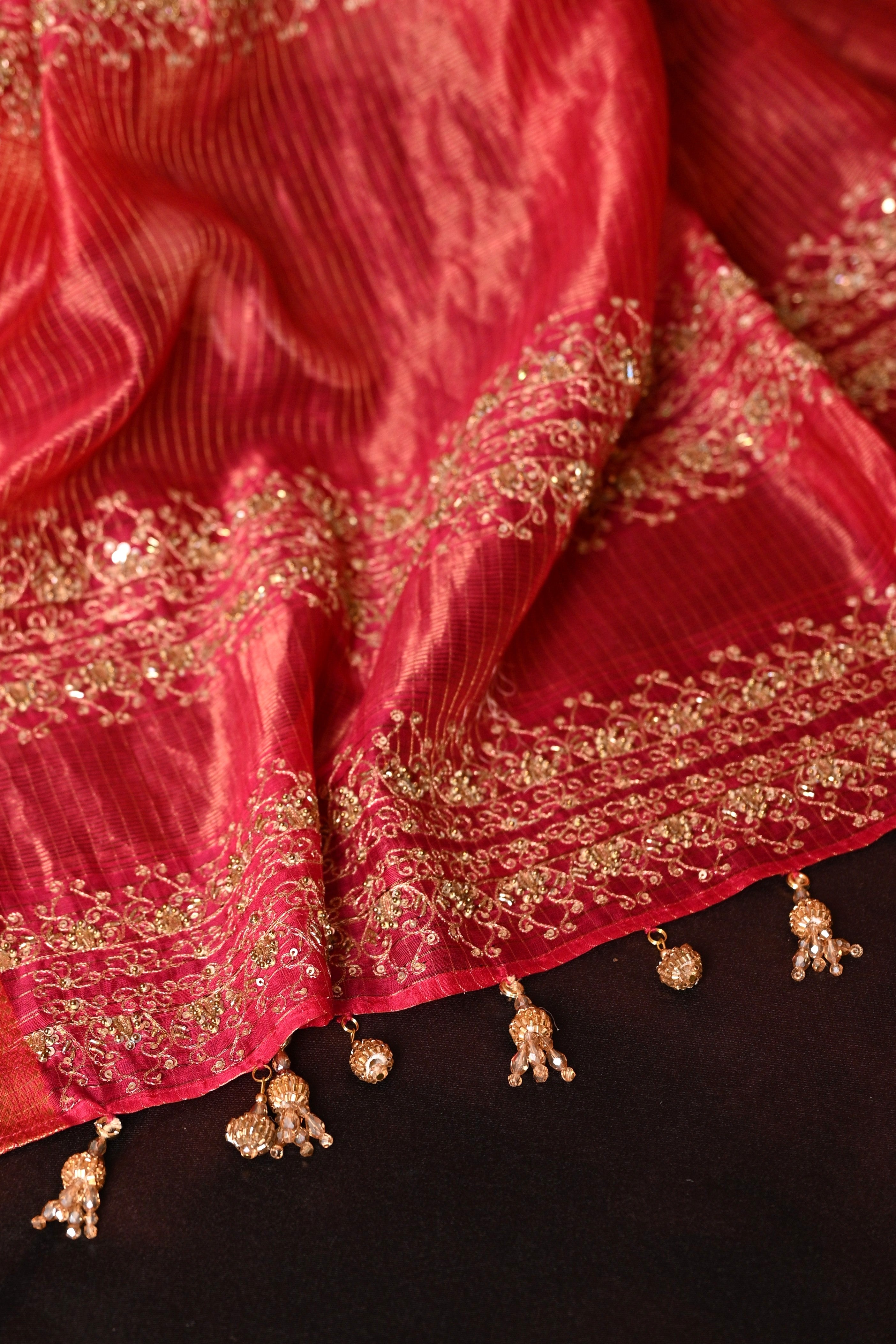 Ruby Maheshwari Silk Zardozi Saree