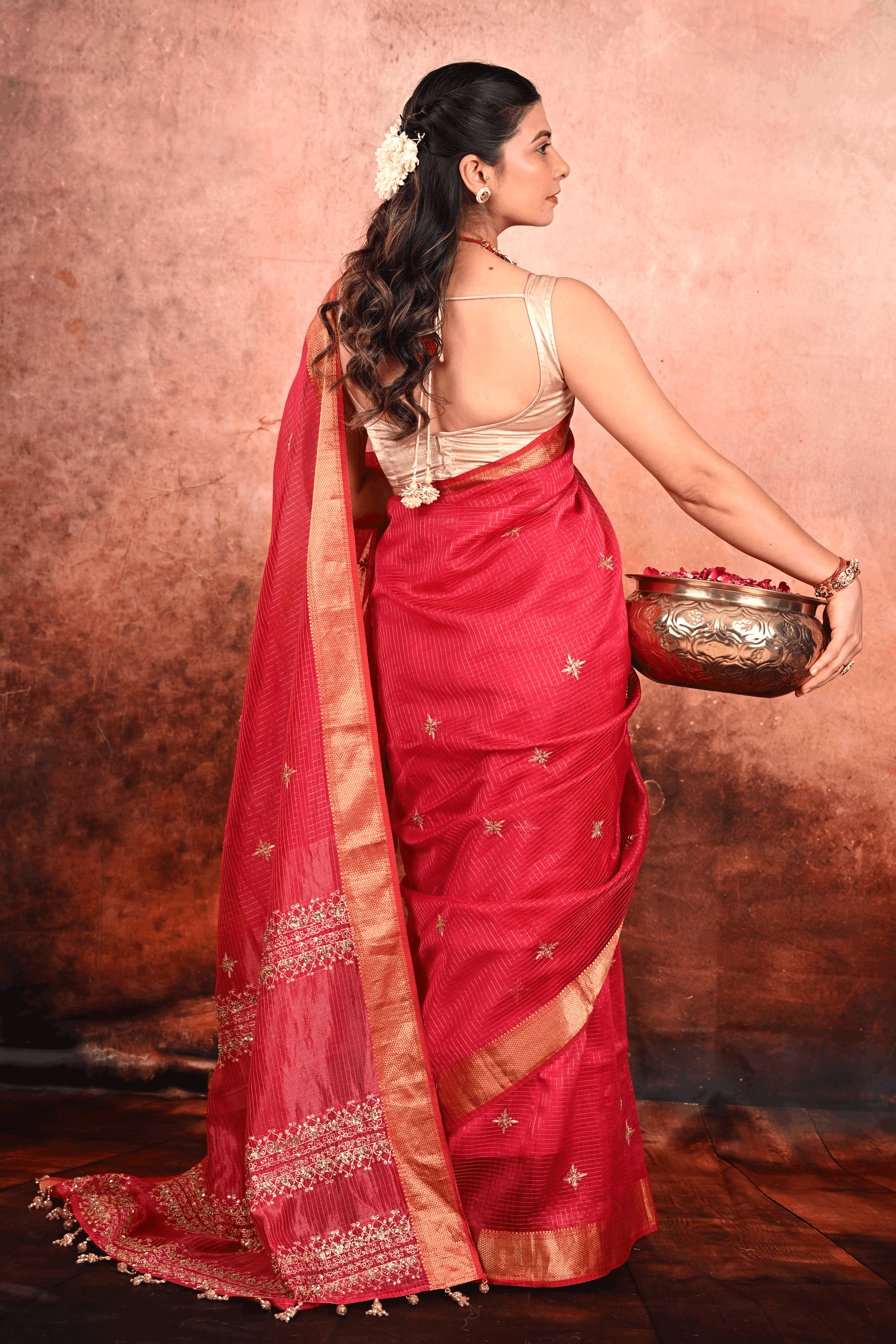 Ruby Maheshwari Silk Zardozi Saree