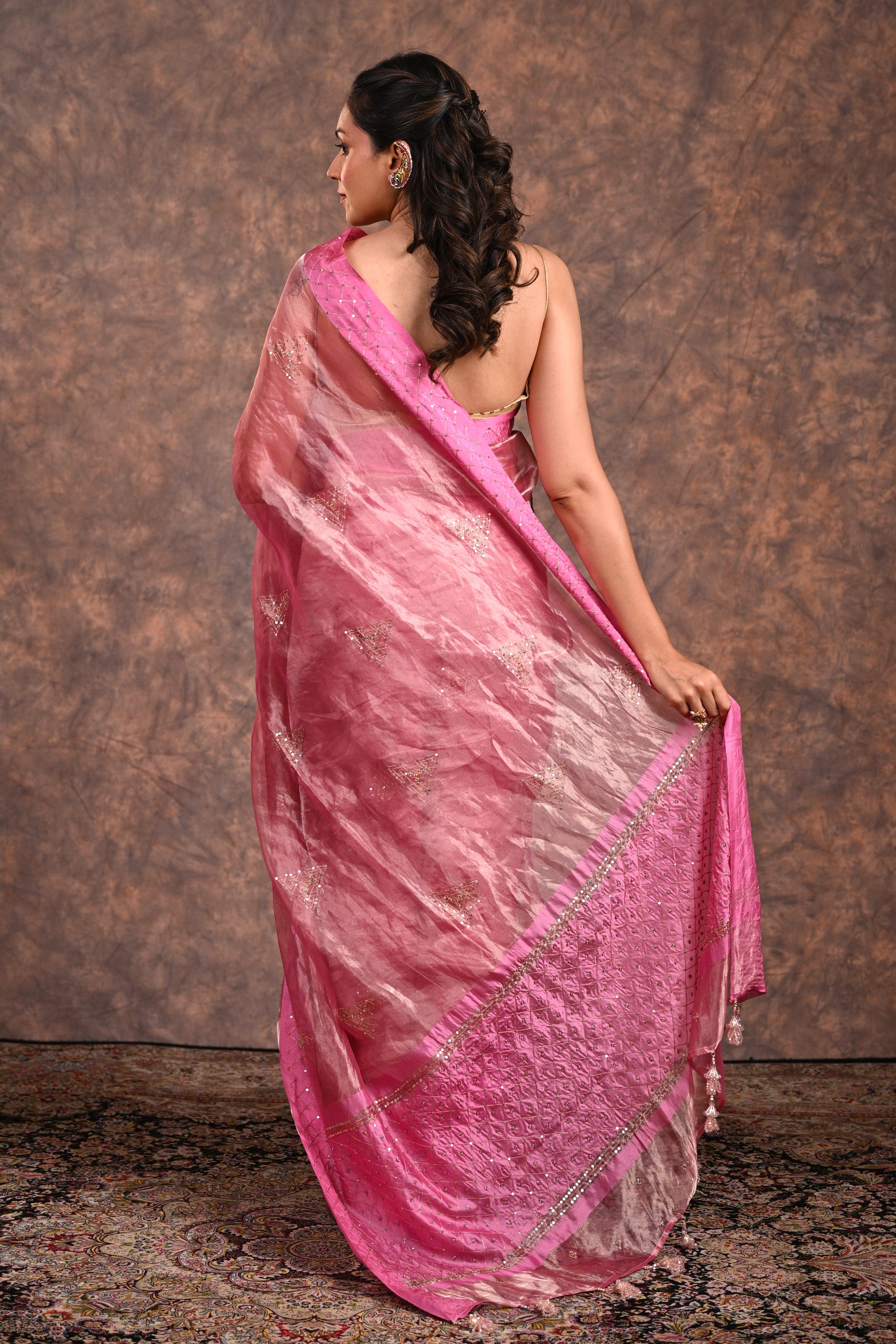 Persian Pink Tissue Silk Zardozi Saree