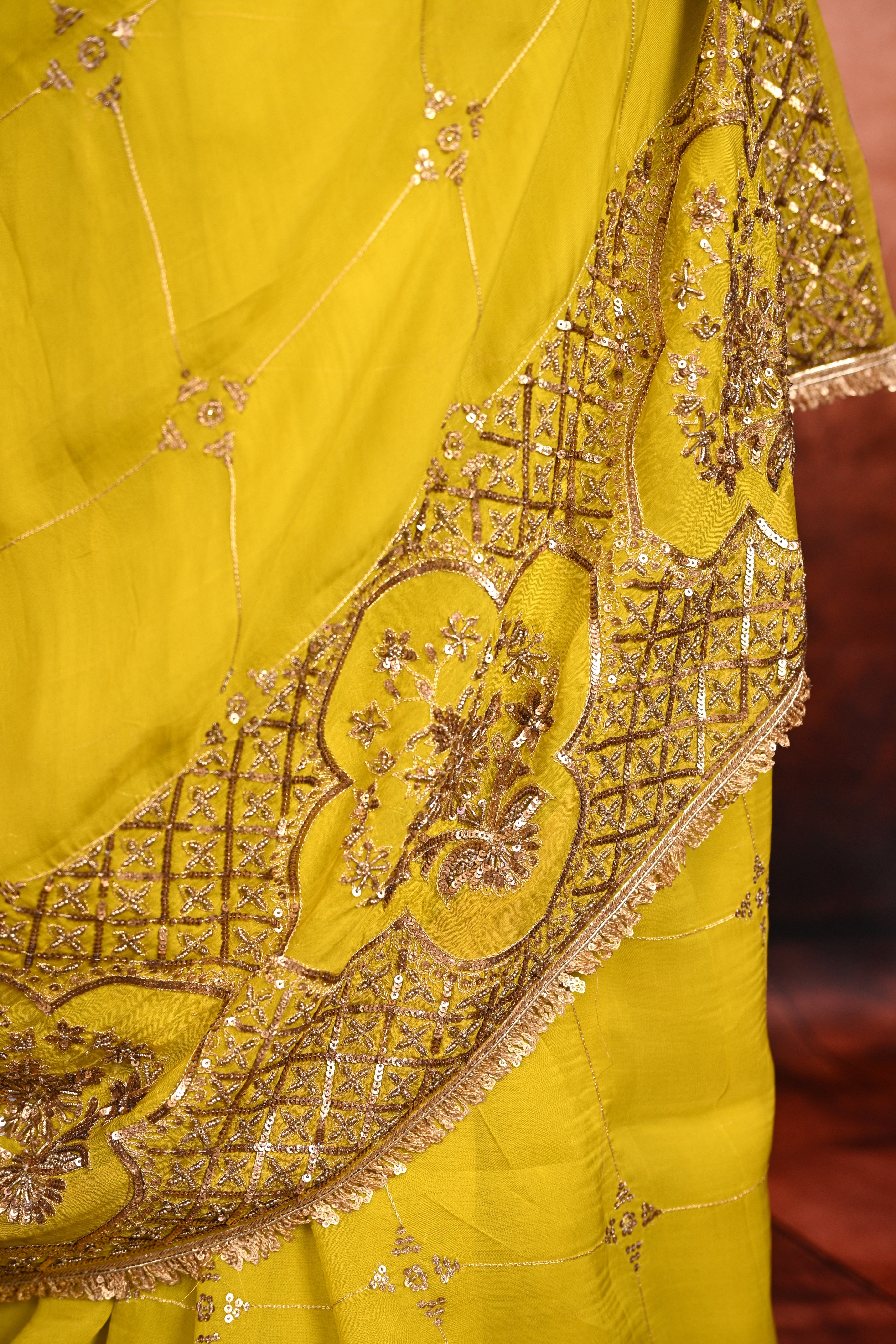 Citrine Yellow Georgette Zardozi Saree