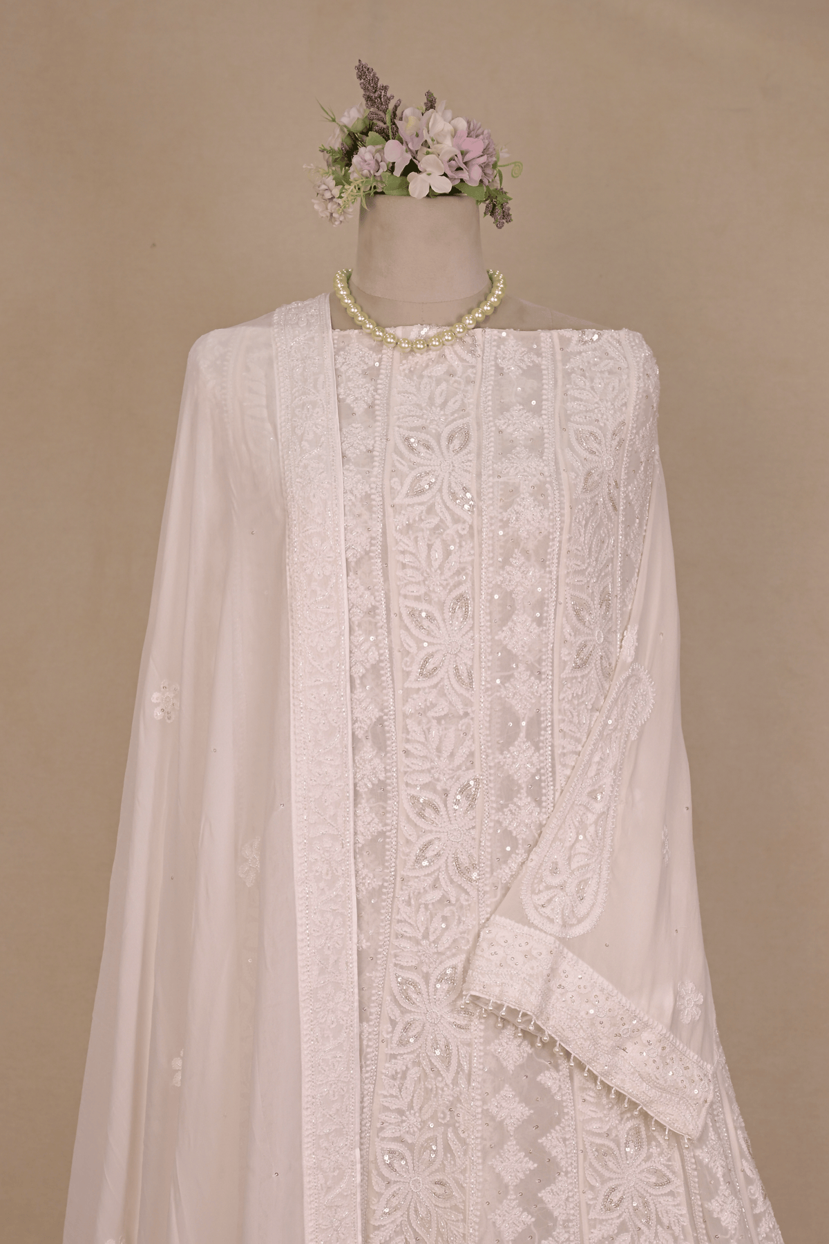 Swan White Georgette Chikankari Anarkali