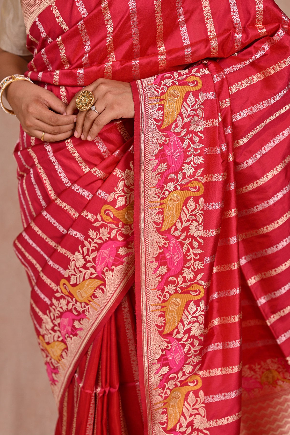 Red Banarasi Katan Silk Saree with Rupa Sona Zari