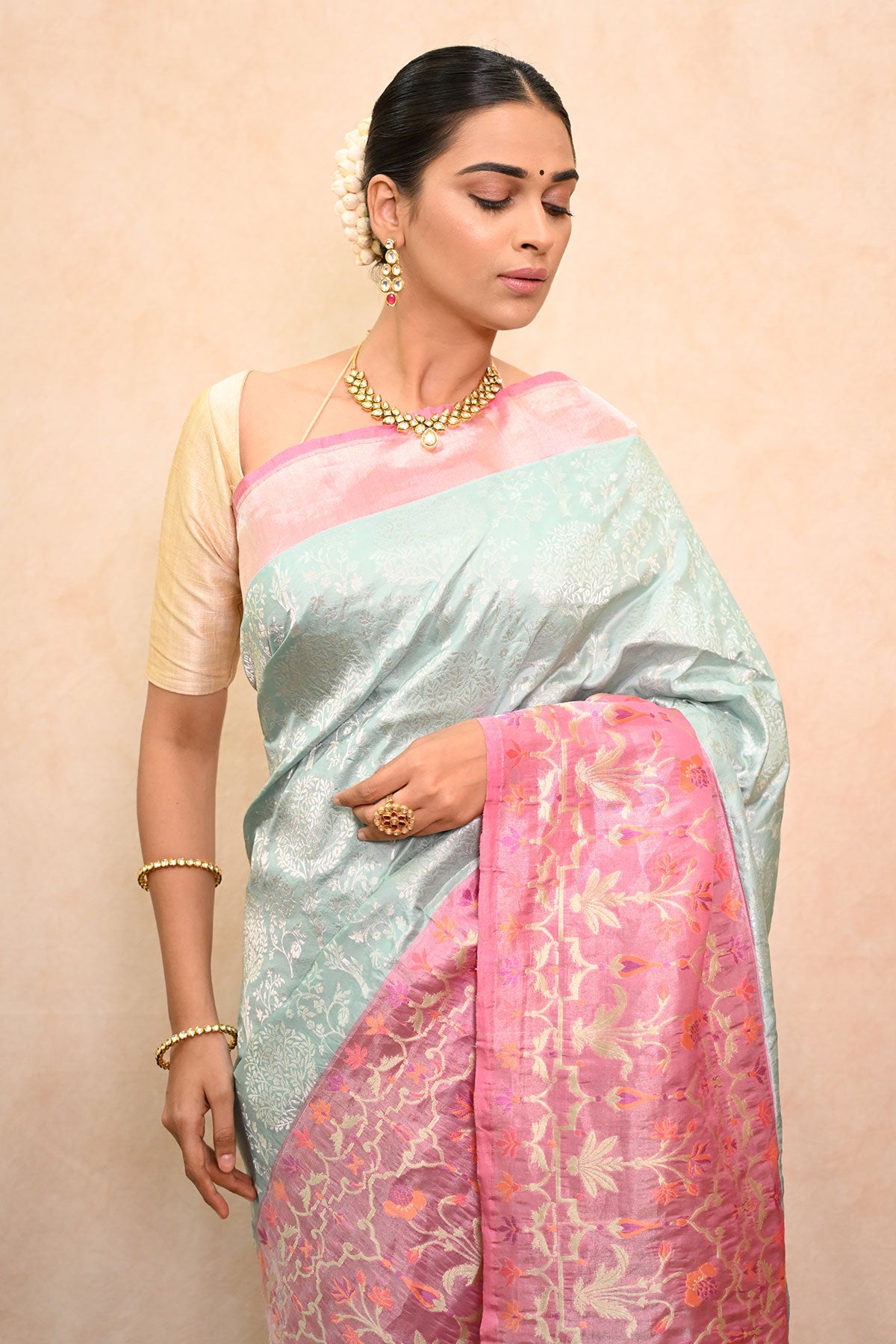 Tissue Banarasi Saree with Jamdani Tilfi Border