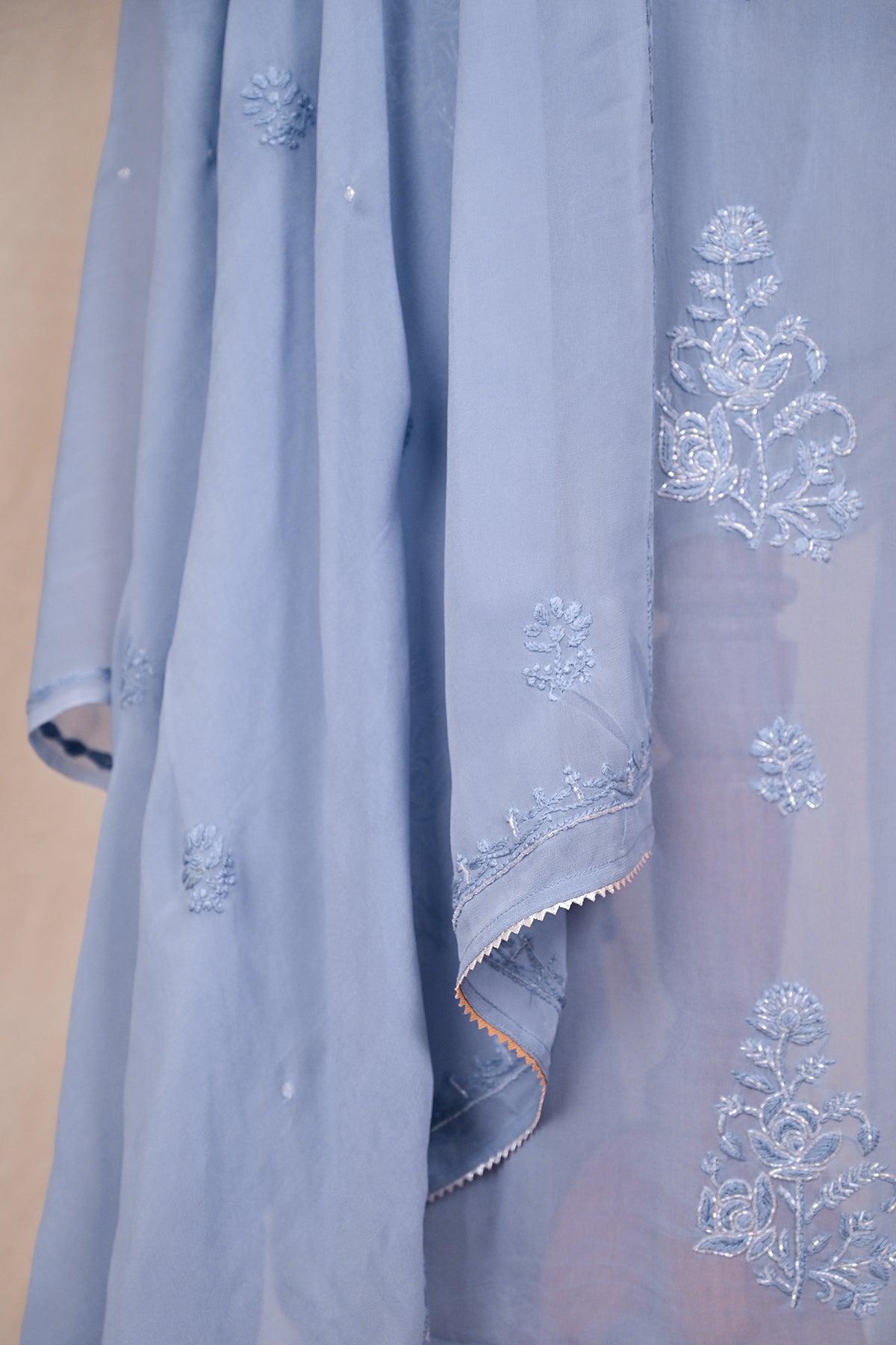 Blue Gray Viscose Georgette Chikankari Suit