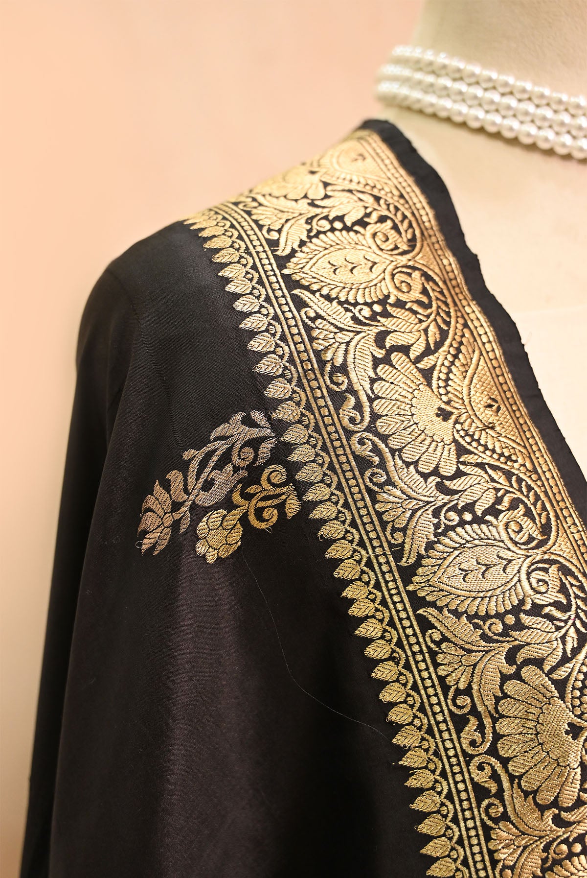 Black Katan Silk Banarasi Dupatta with Double Zari Butta