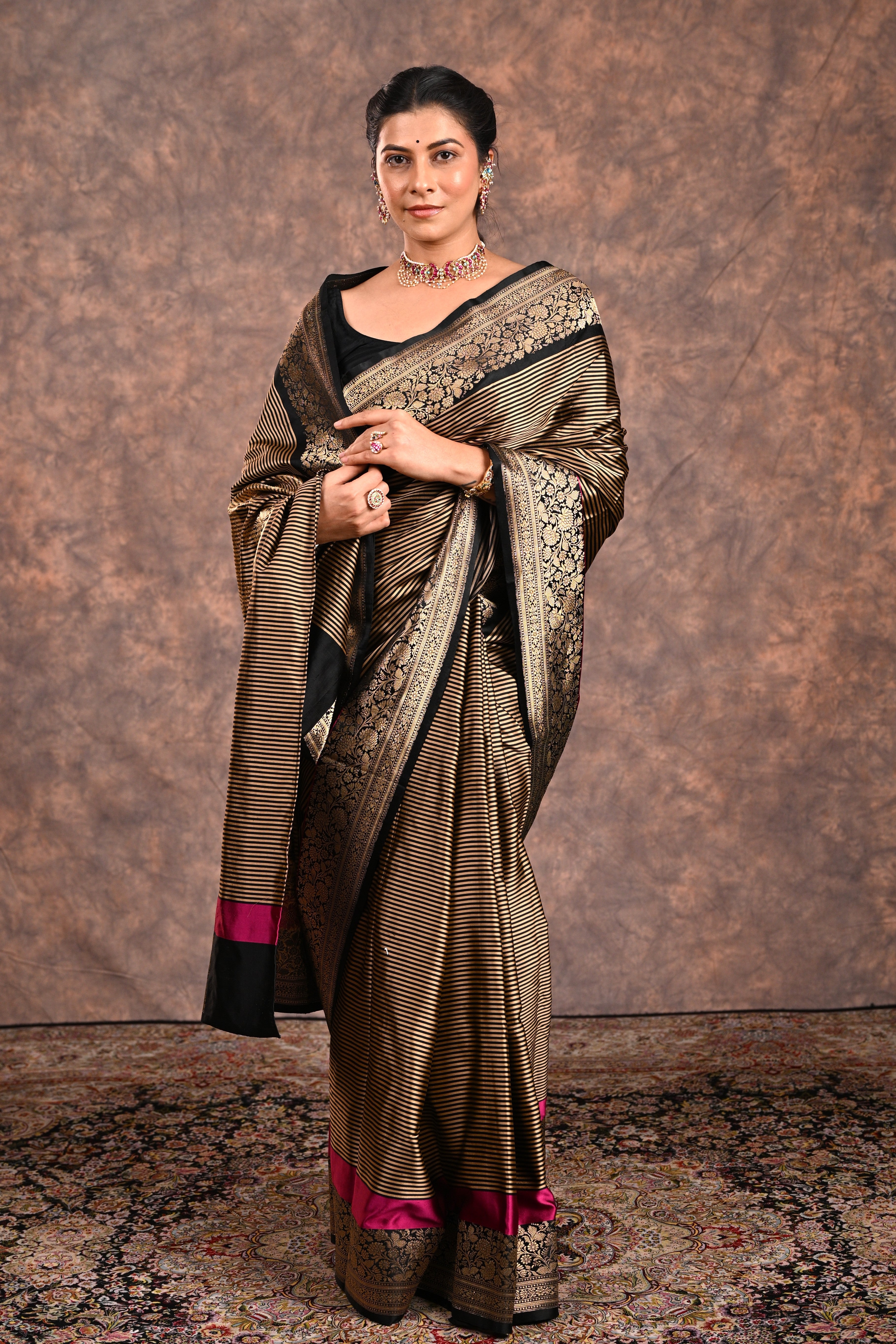 Black Satin Silk Banarasi Saree