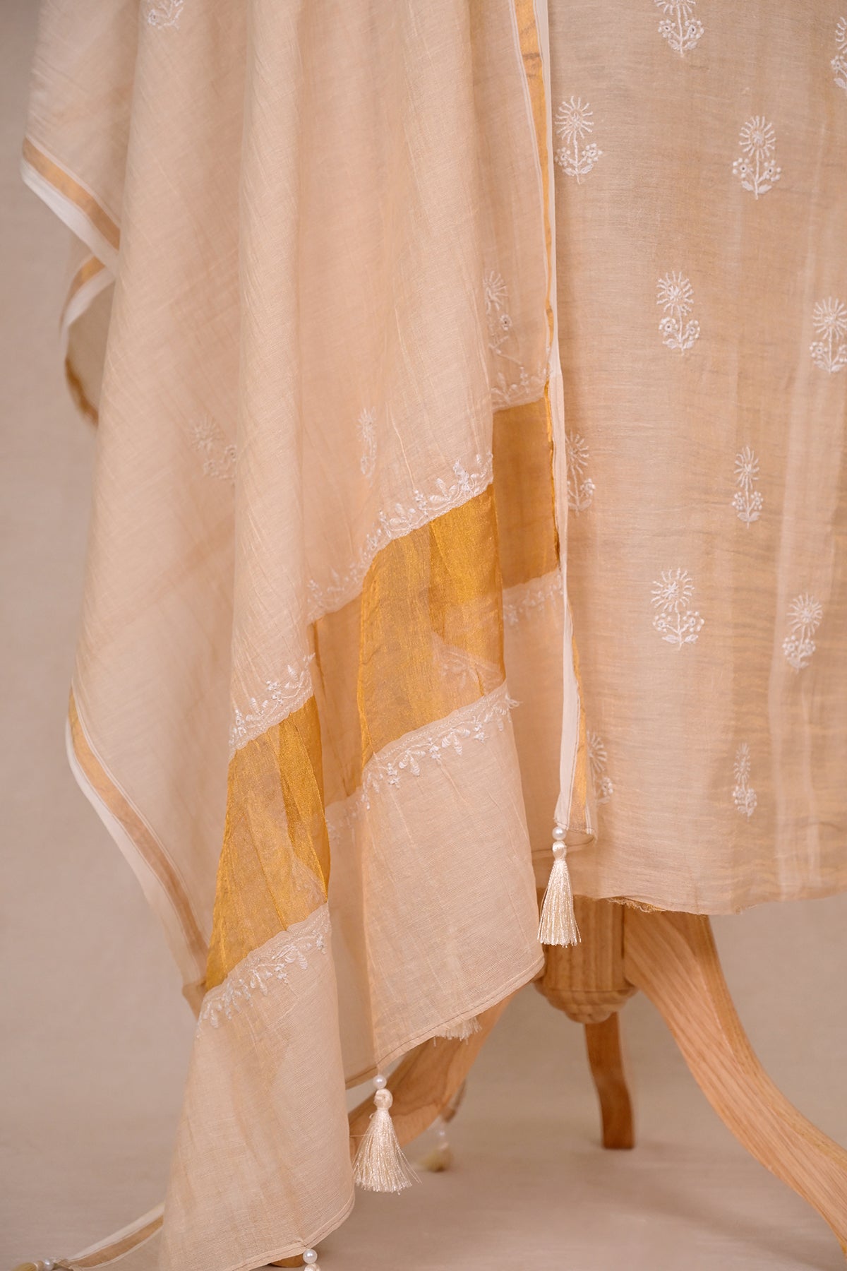 Beige Tissue Chanderi Chikankari Suit