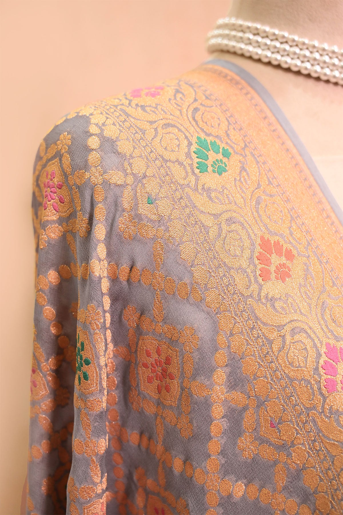 Dusty Blue Khaddi Georgette Banarasi Dupatta