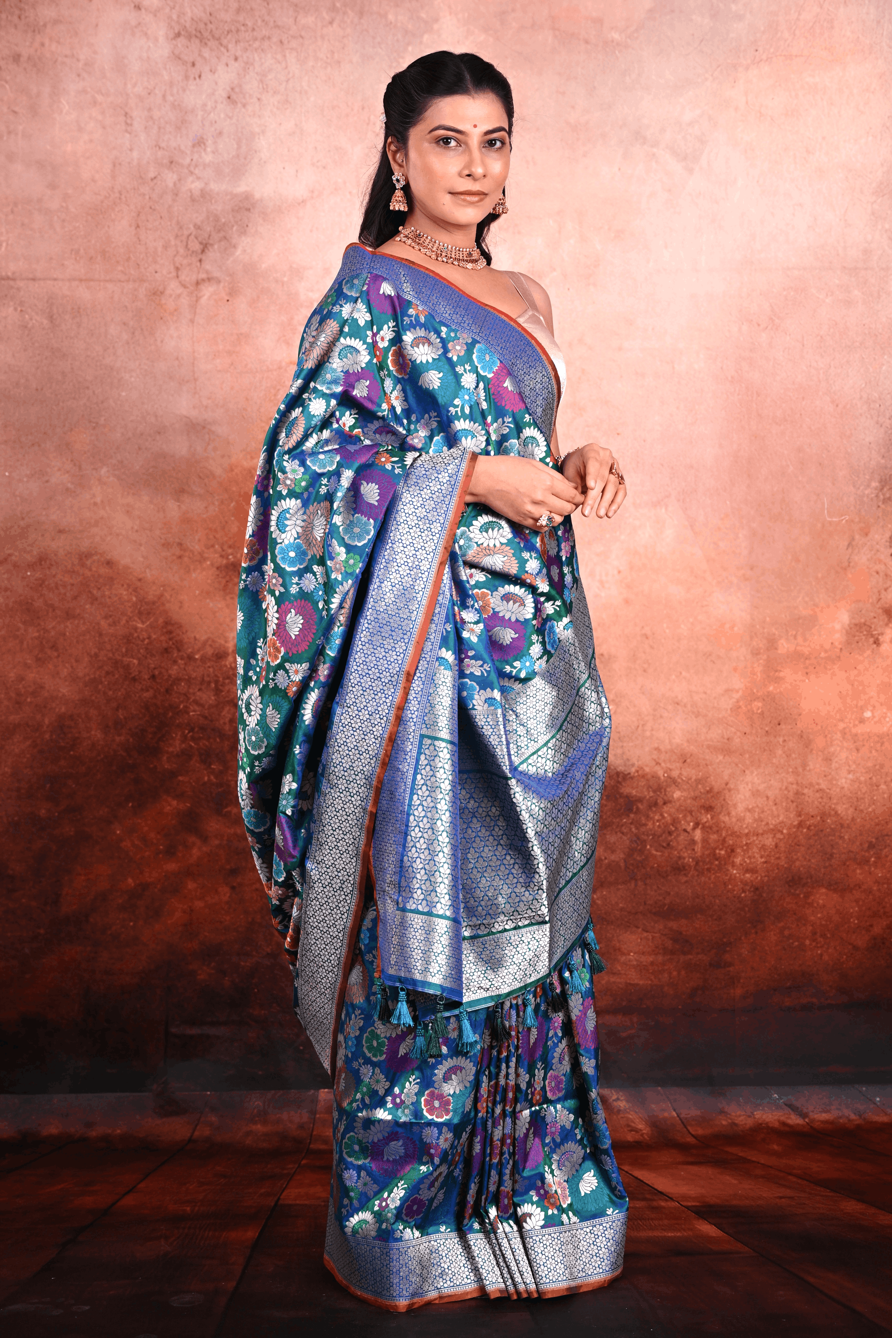 Peacock Blue Katan Silk Banarasi Saree
