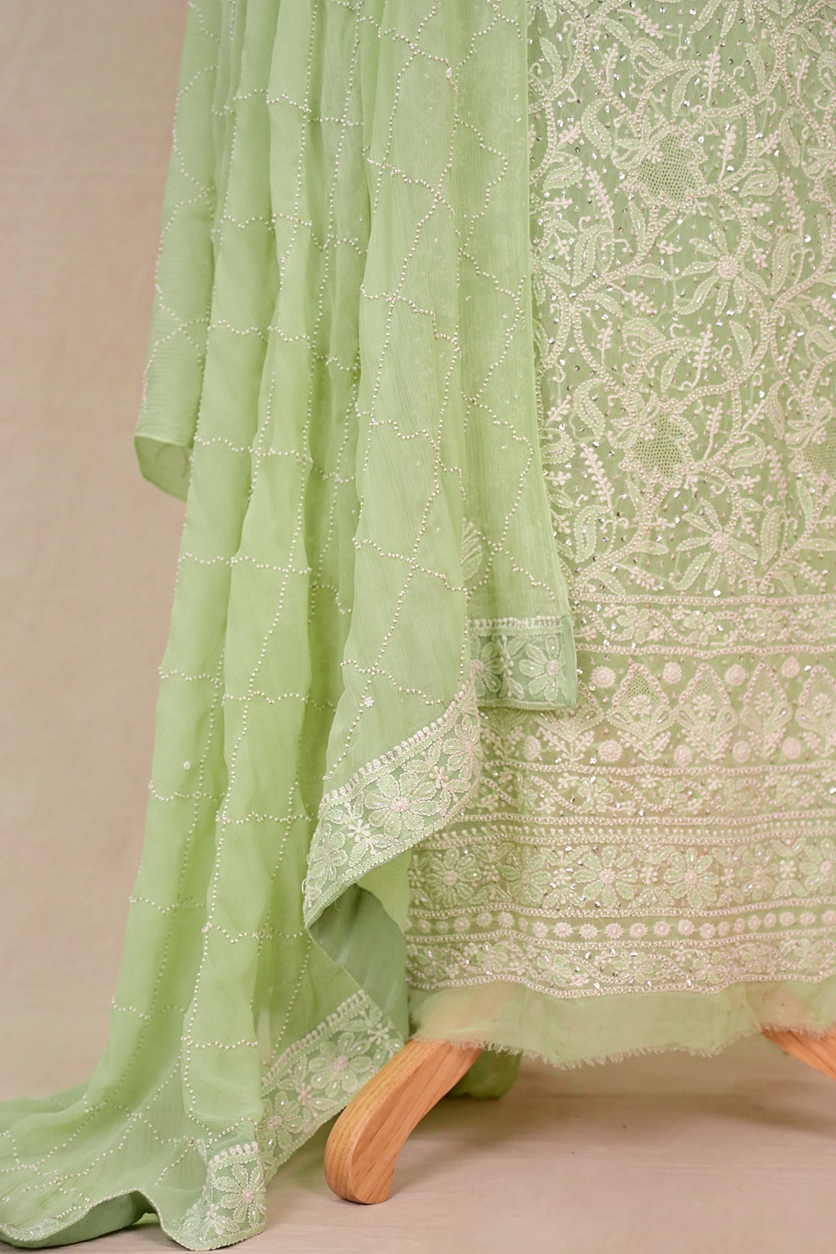 Light Green Crepe Chikankari Suit