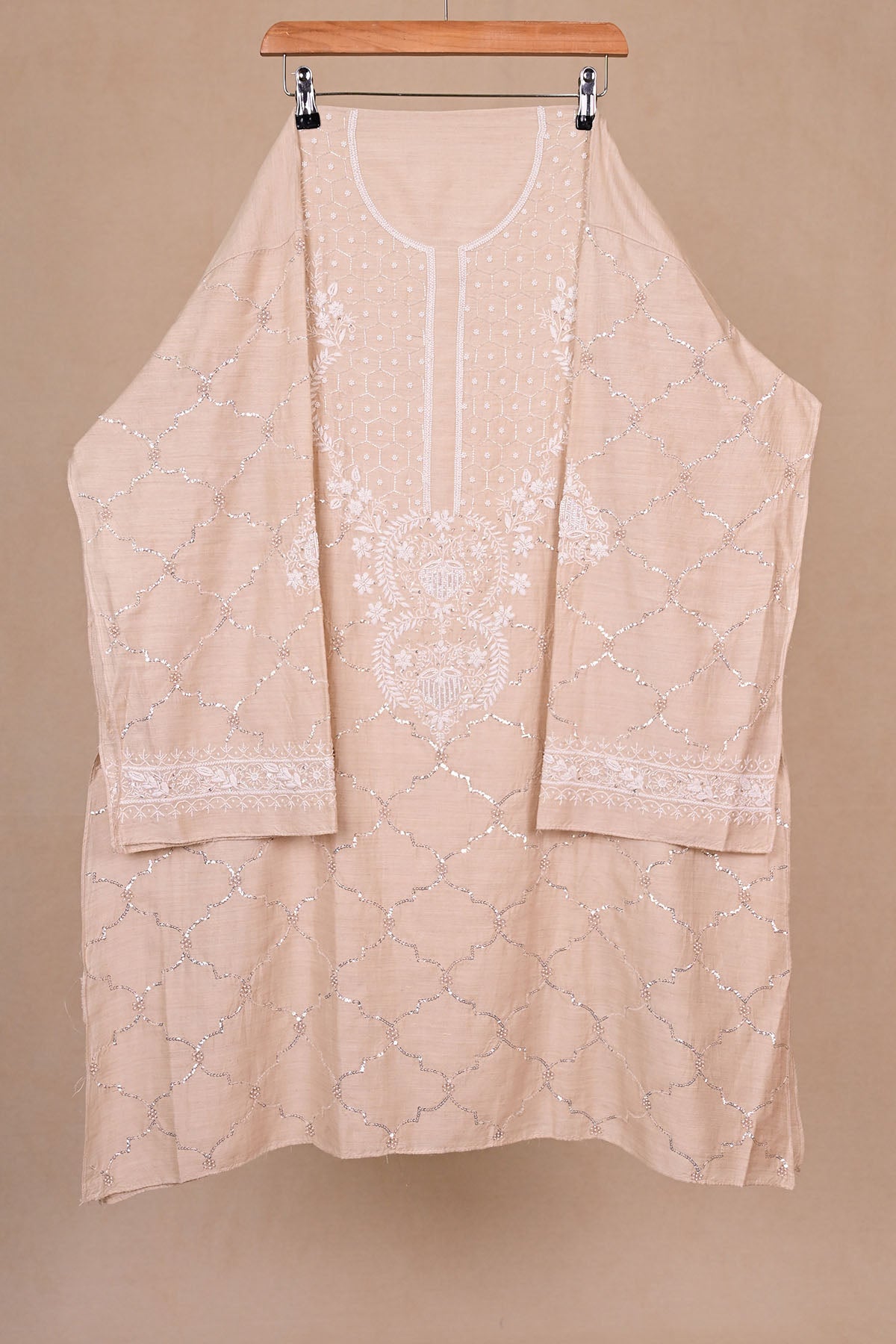 Beige Moonga Silk Chikankari Co-ord Set
