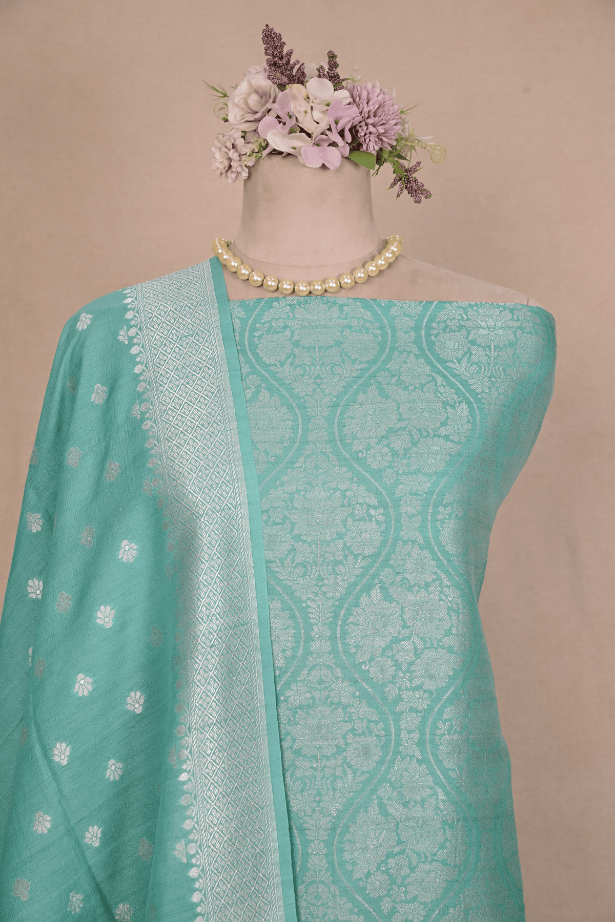 Aquamarine Banarasi Moonga Tussar Suit