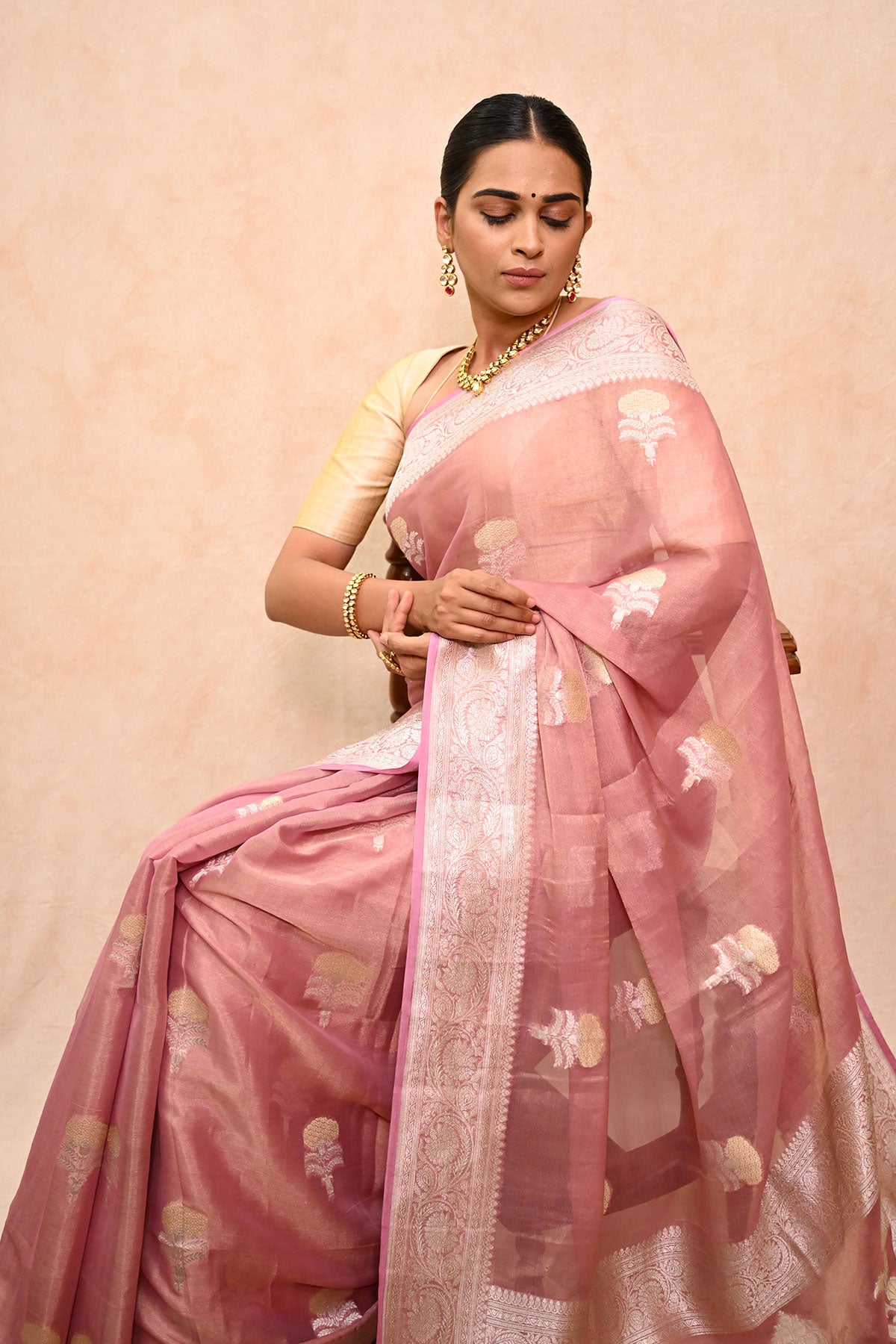 Pure Georgette Tissue Banarasi Saree with Alfi Work