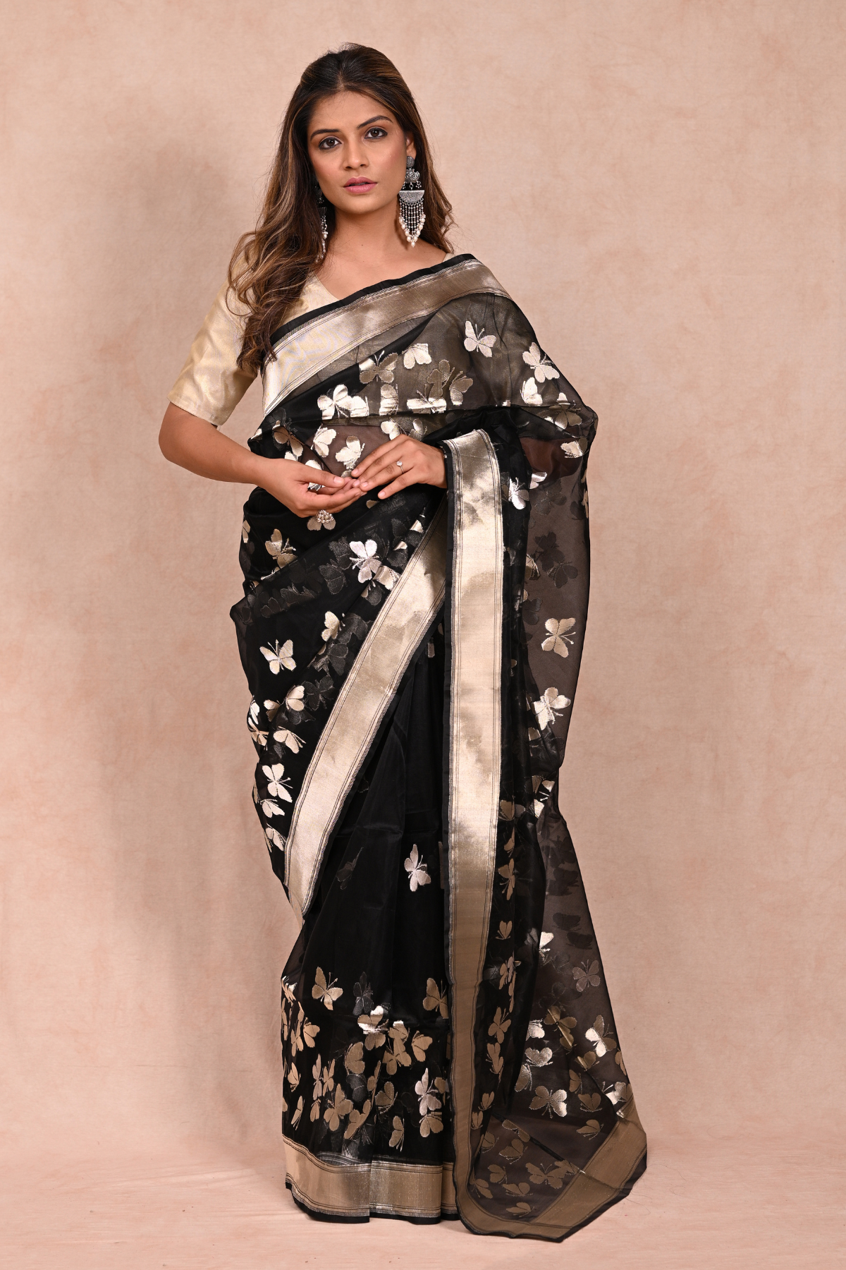 Black Organza Saree with Butterfly Zari Motifs