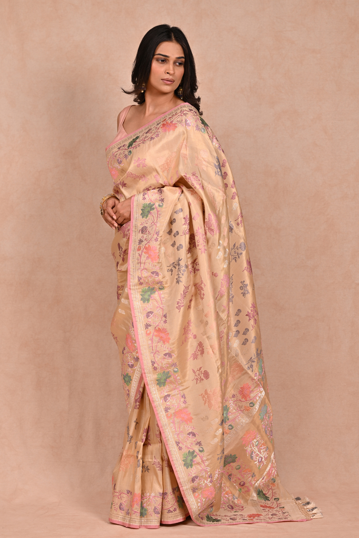Beige Tissue Silk Banarasi Saree