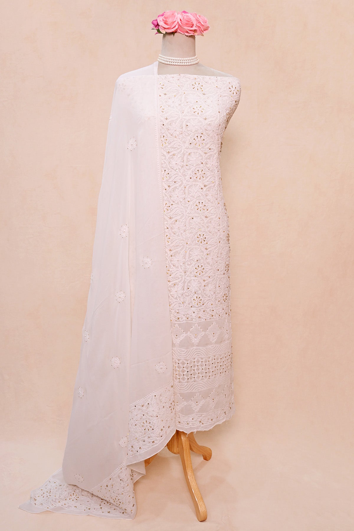 Off White Georgette Chikankari Suit