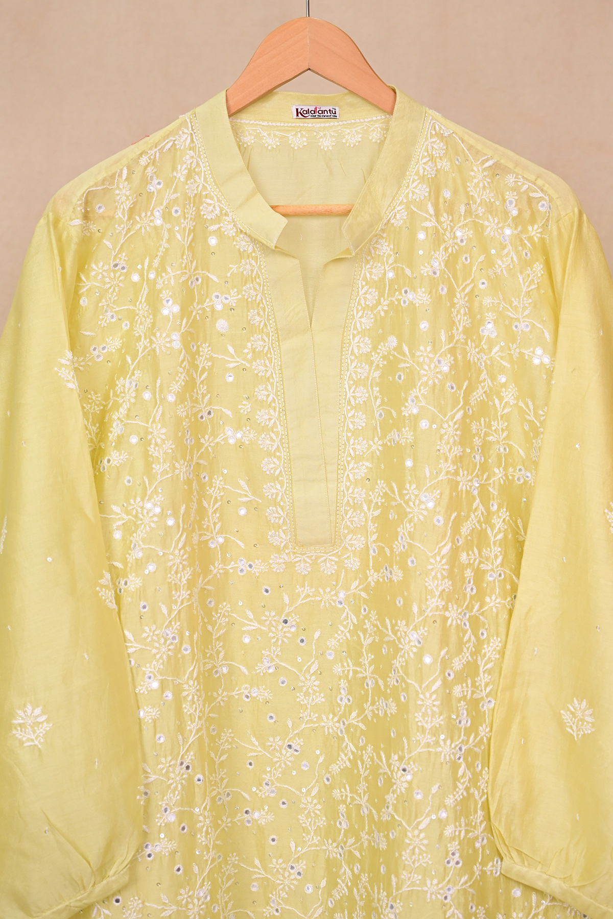 Light Lime Green Chanderi Chikankari Co-ord Set
