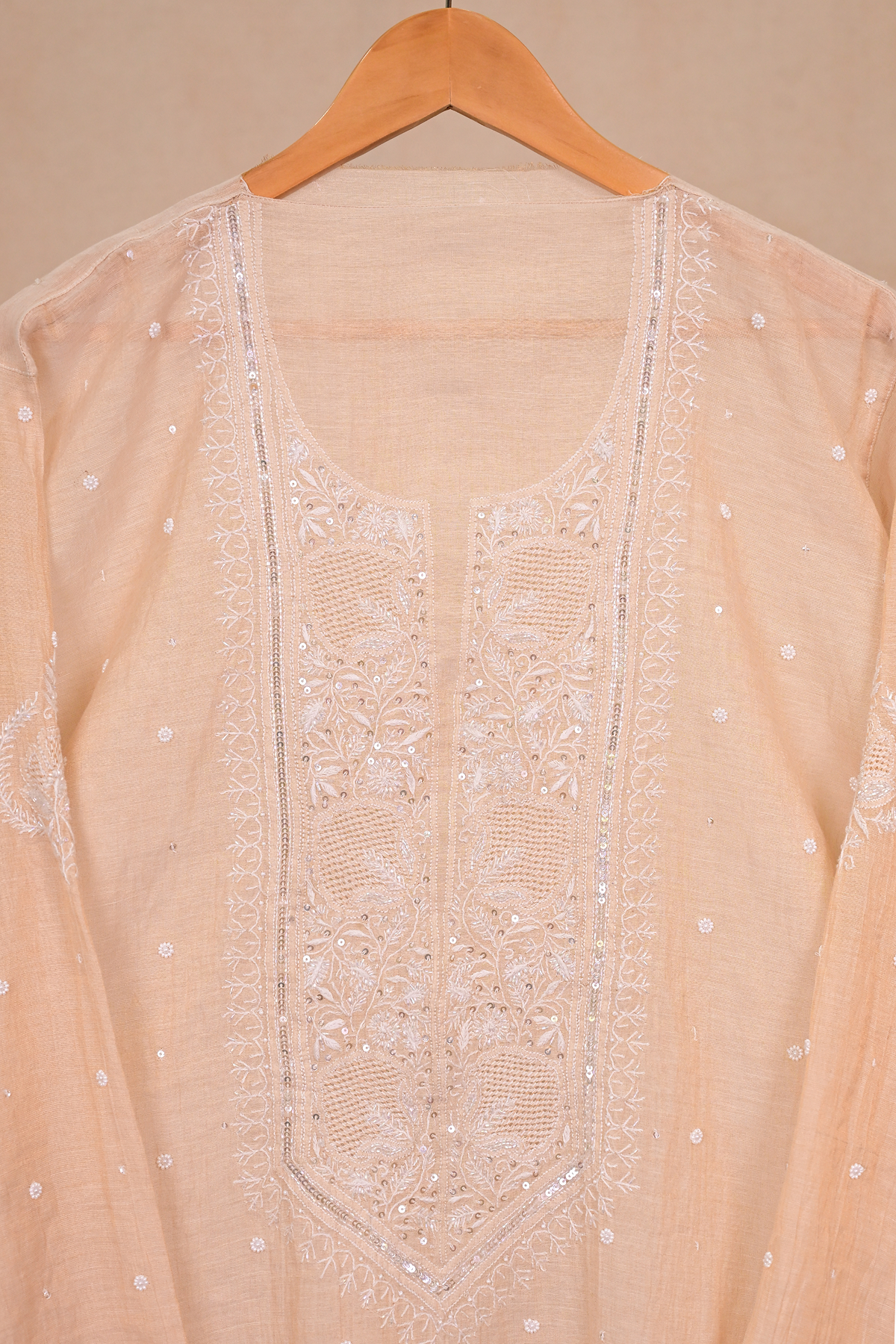 Beige Tissue Chanderi Chikankari Co-ord Set