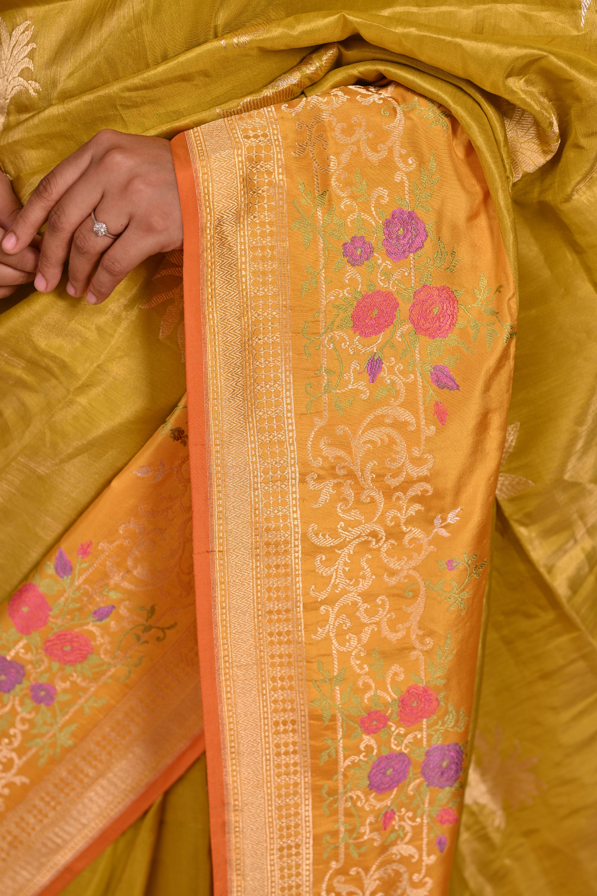 Light Mustard Tissue Silk Banarasi Saree