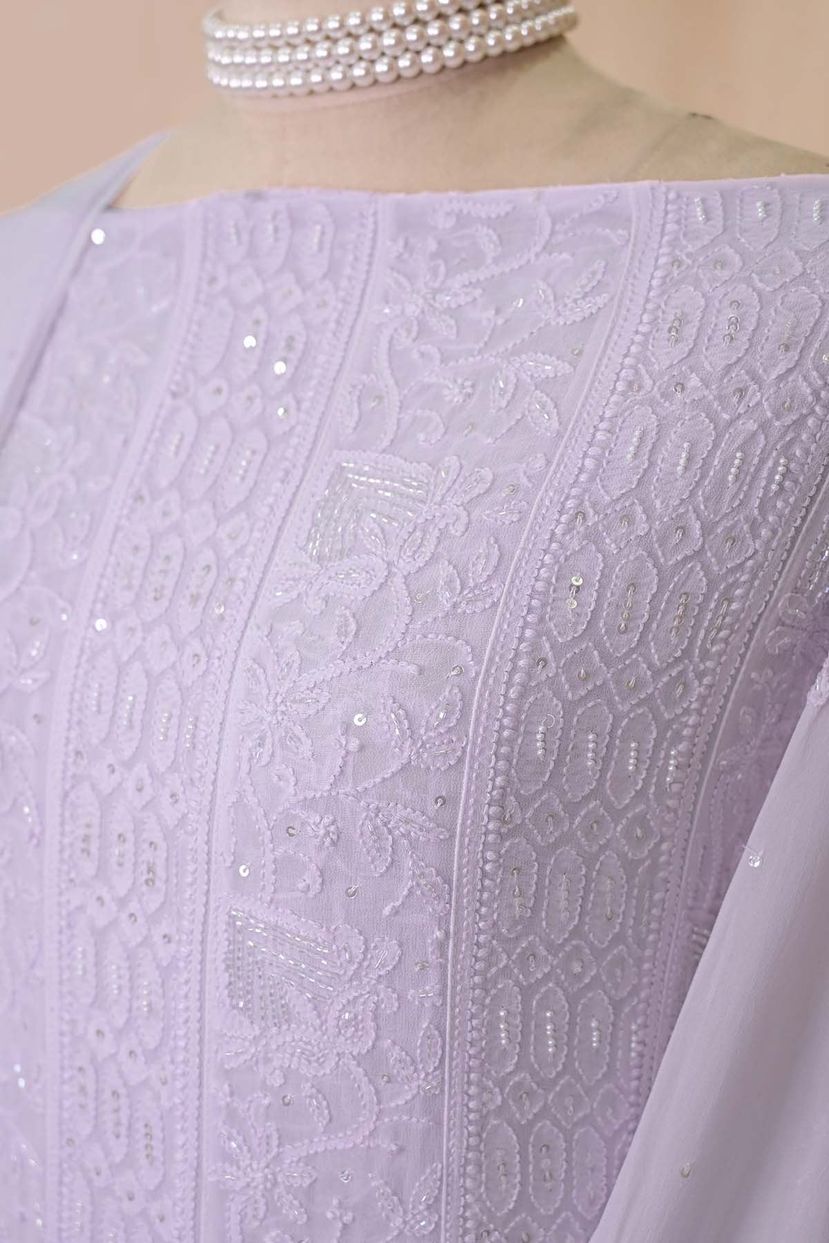 Light Lavender Viscose Georgette Chikankari Anarkali