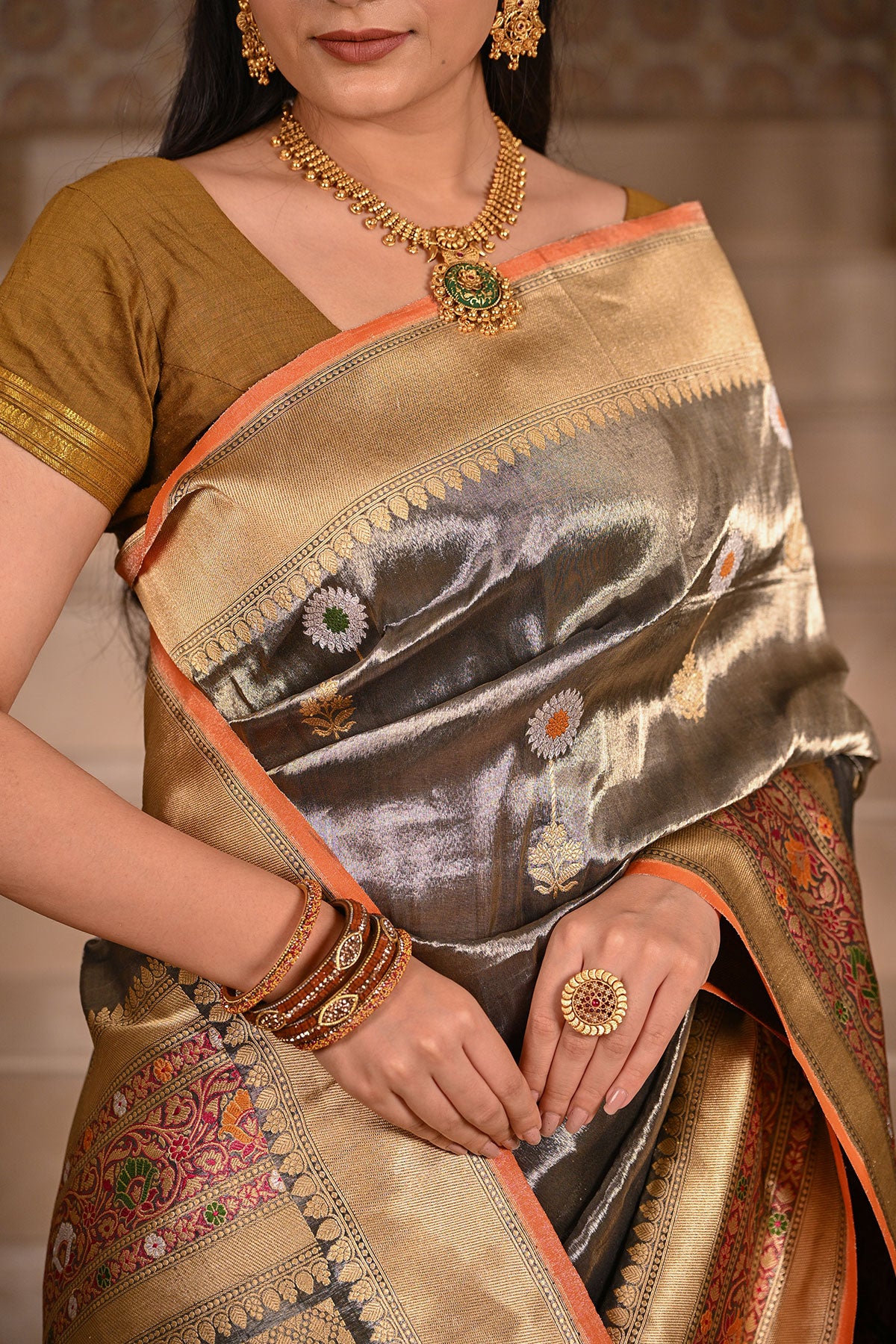 Katan Tissue Silk Banarasi Saree with Meenakari Work