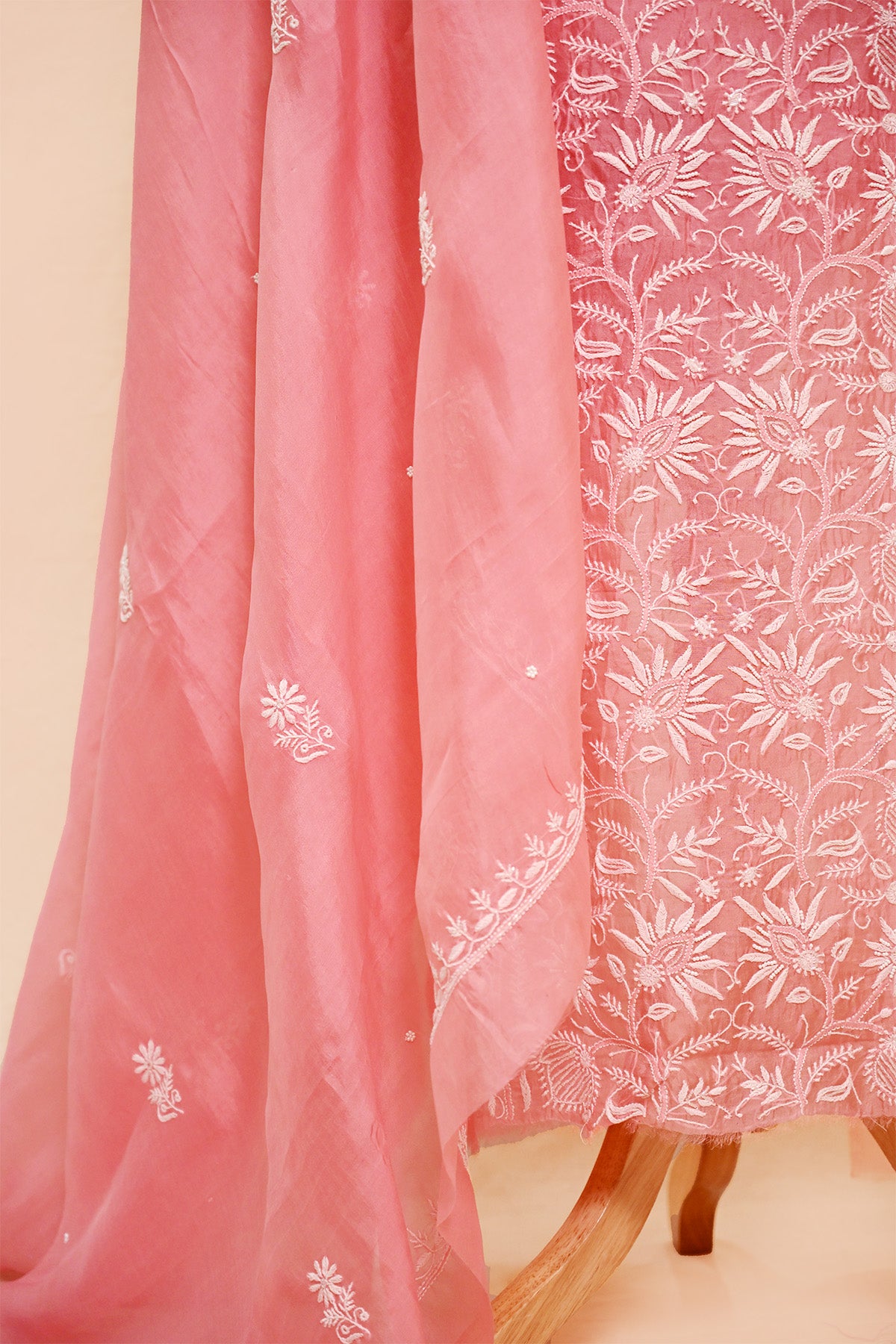 Pink Organza Chikankari Suit
