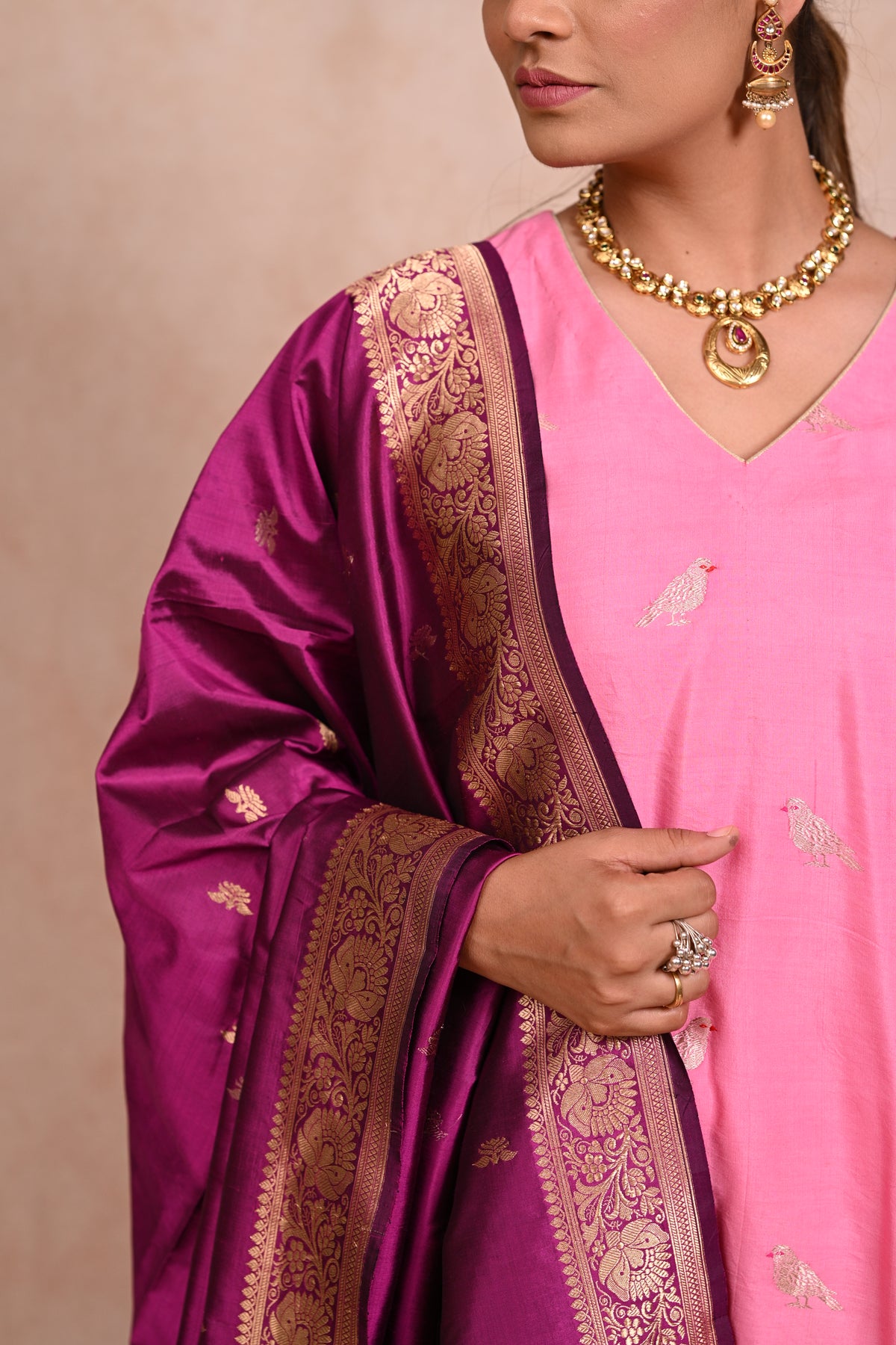 Blossom Pink Chiniya Silk Banarasi Suit