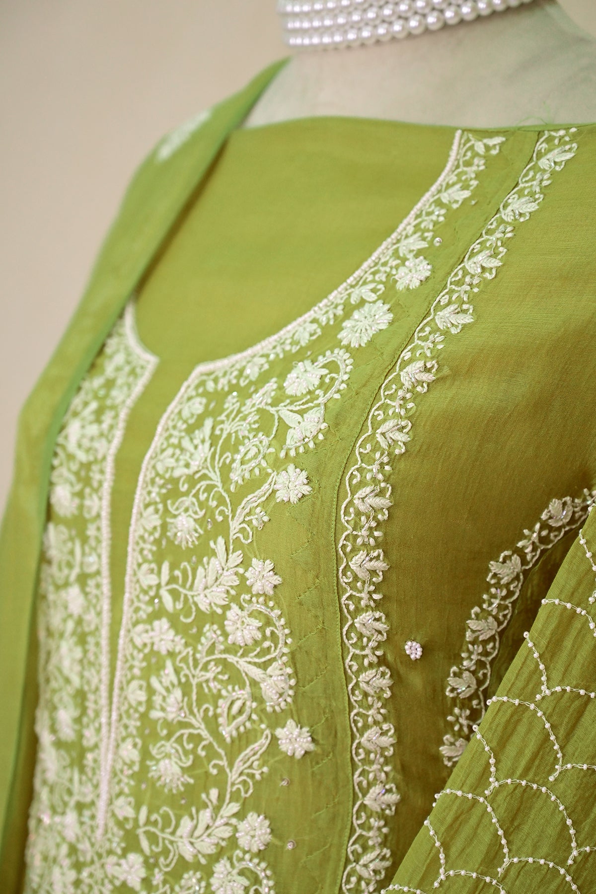 Olive Chanderi Chikankari Suit