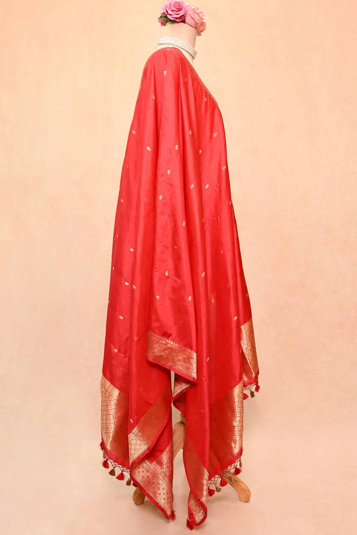 Vermillion Red Katan Silk Banarasi Dupatta