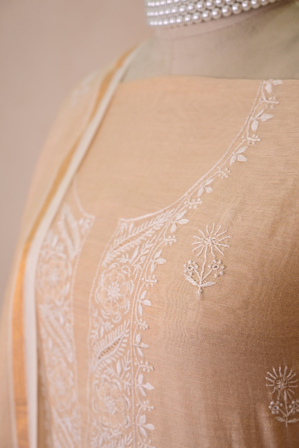 Beige Tissue Chanderi Chikankari Suit